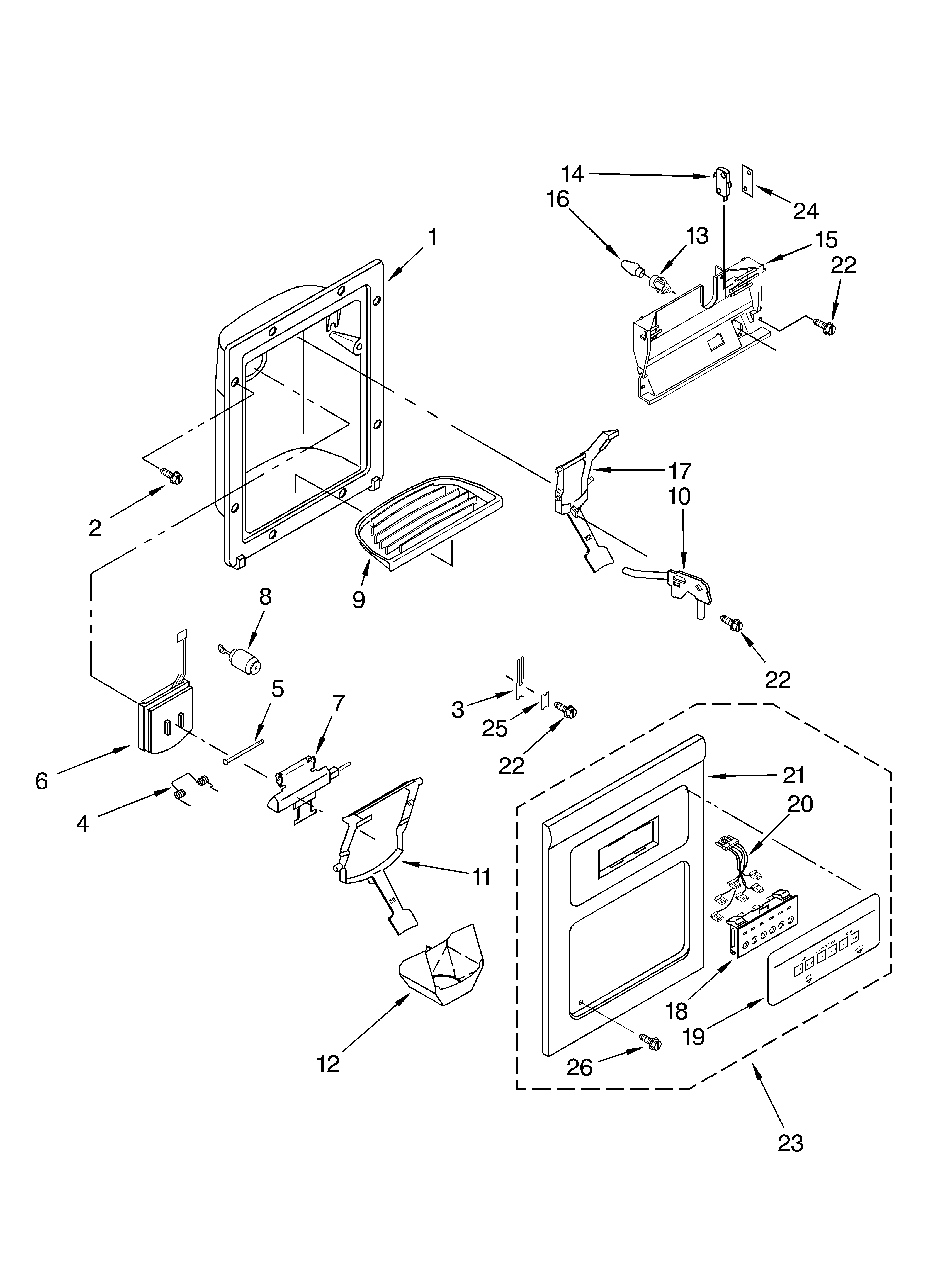 Whirlpool BRS70ZRANA02 dispenser front parts diagram
