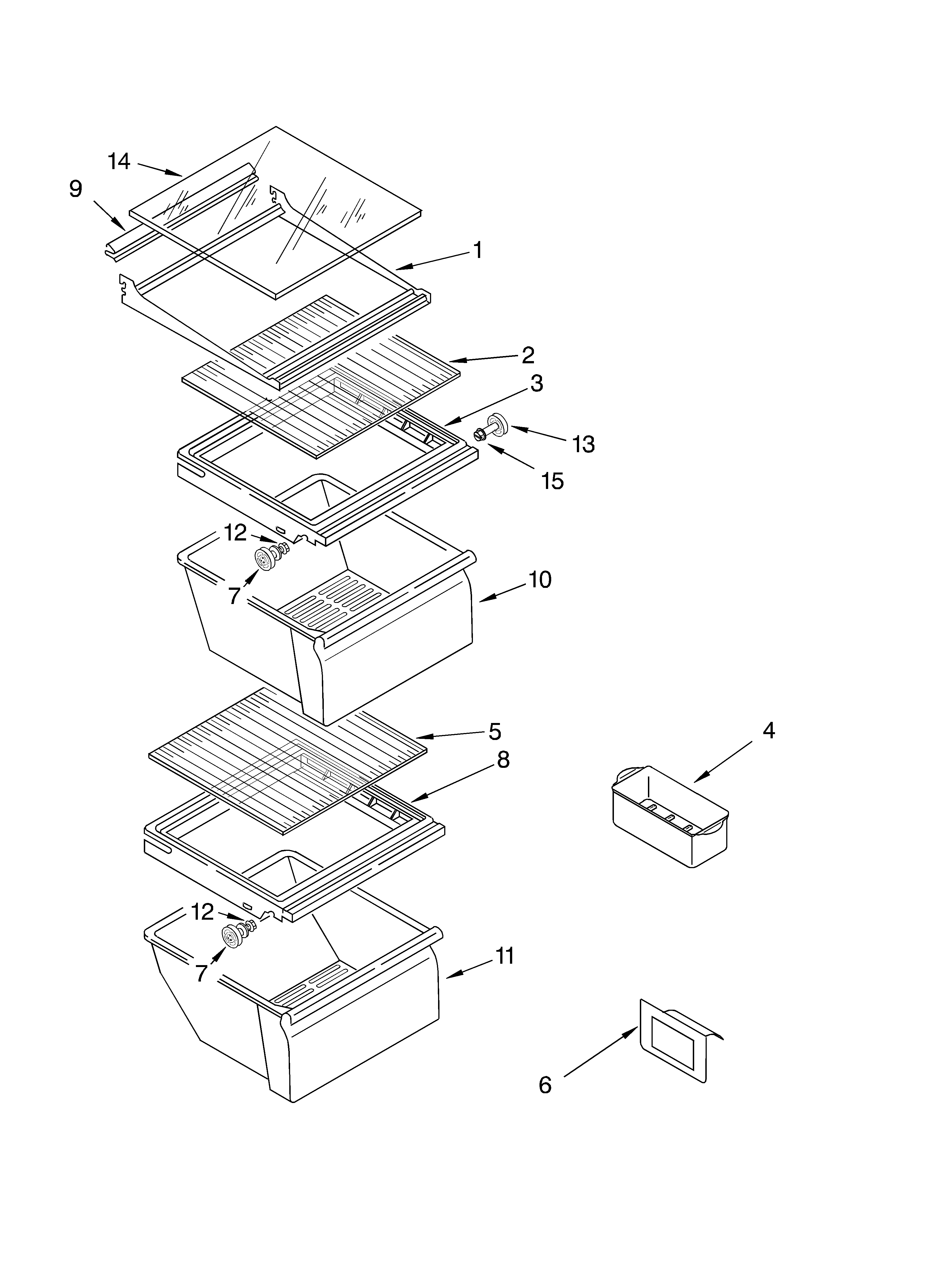 Crosley CS25AFXKT02 refrigerator shelf parts diagram