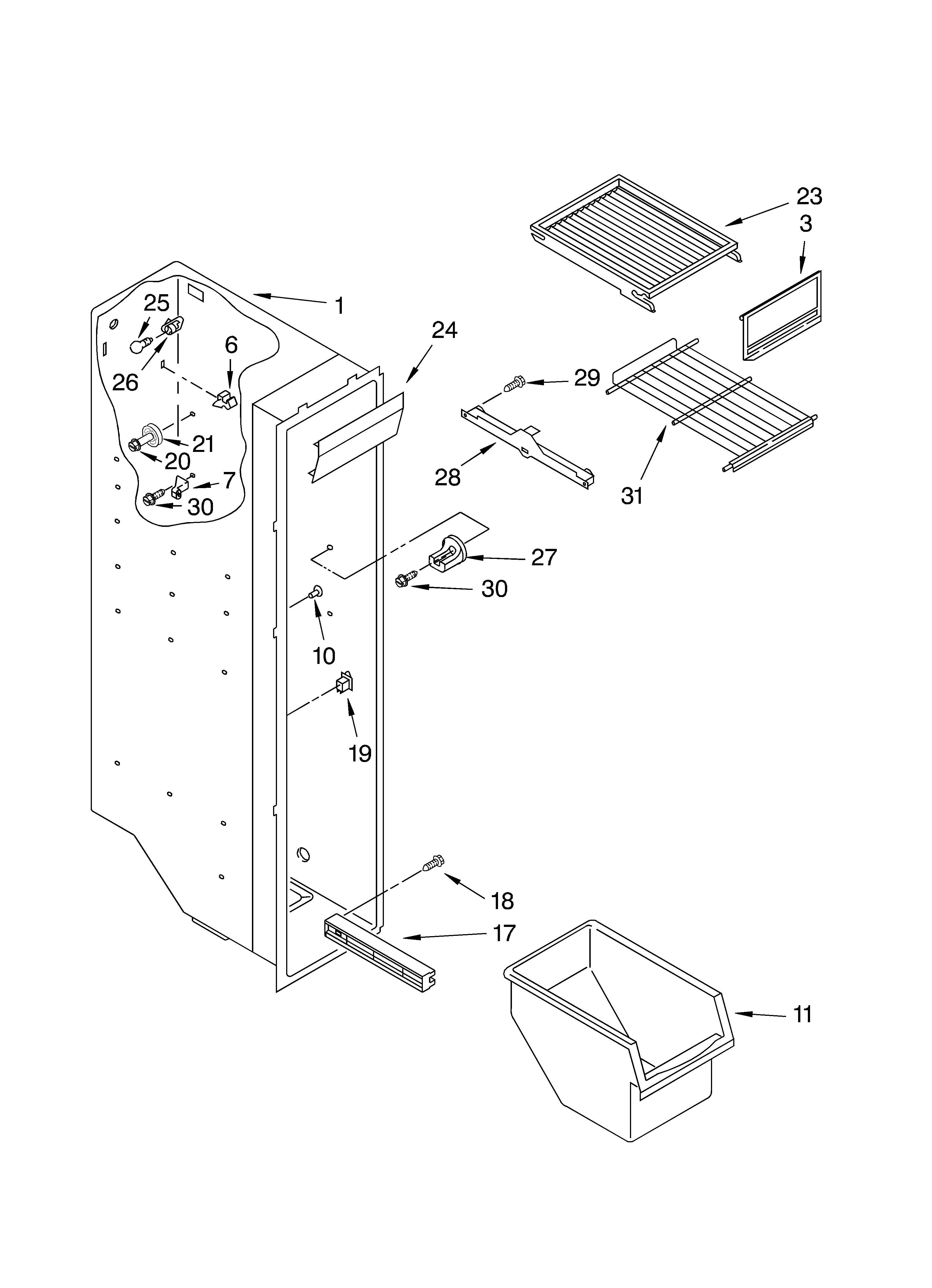 Crosley CS25AFXKT02 freezer liner parts diagram