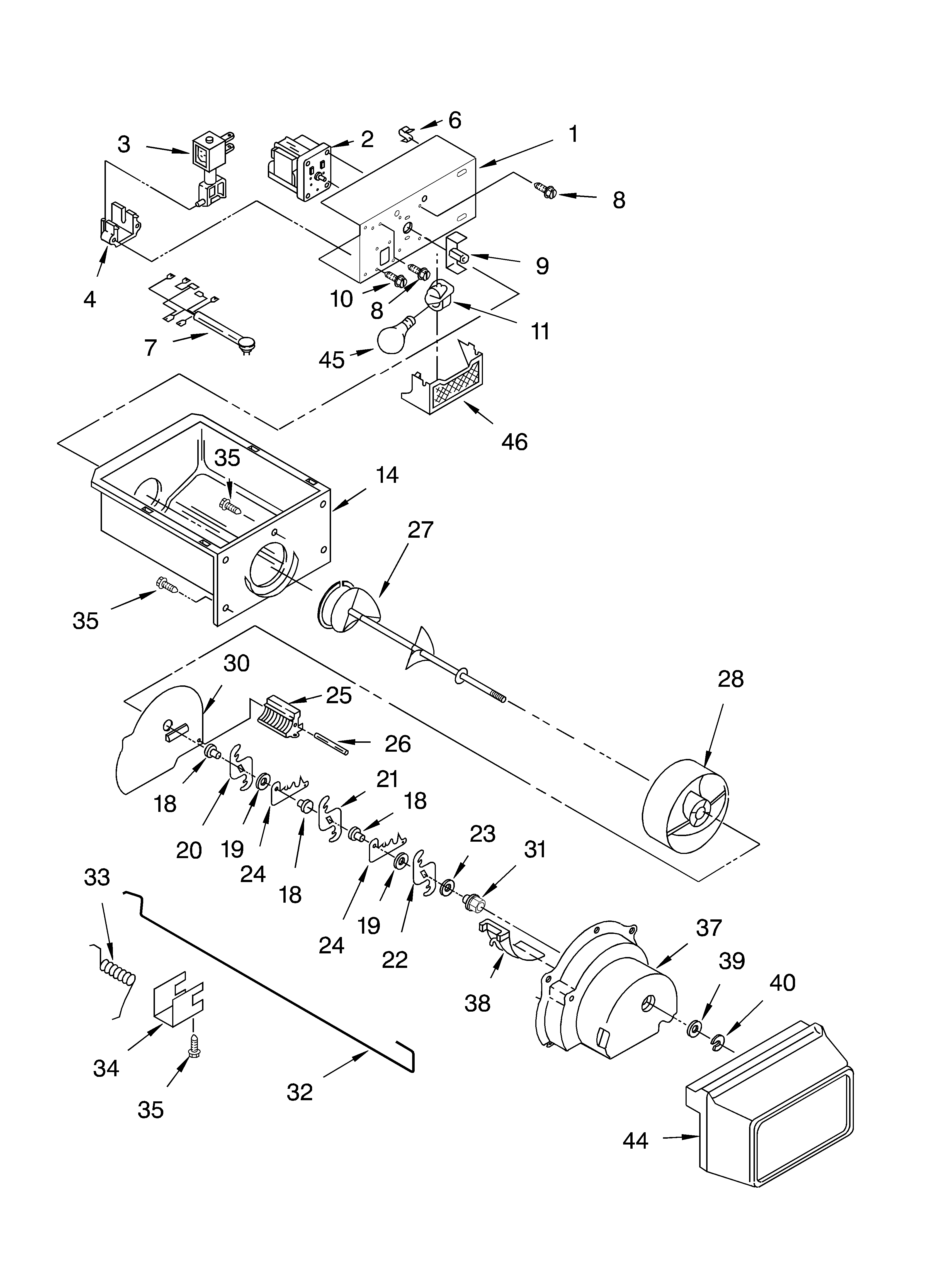 Crosley CS25AFXKT02 motor and ice container parts diagram