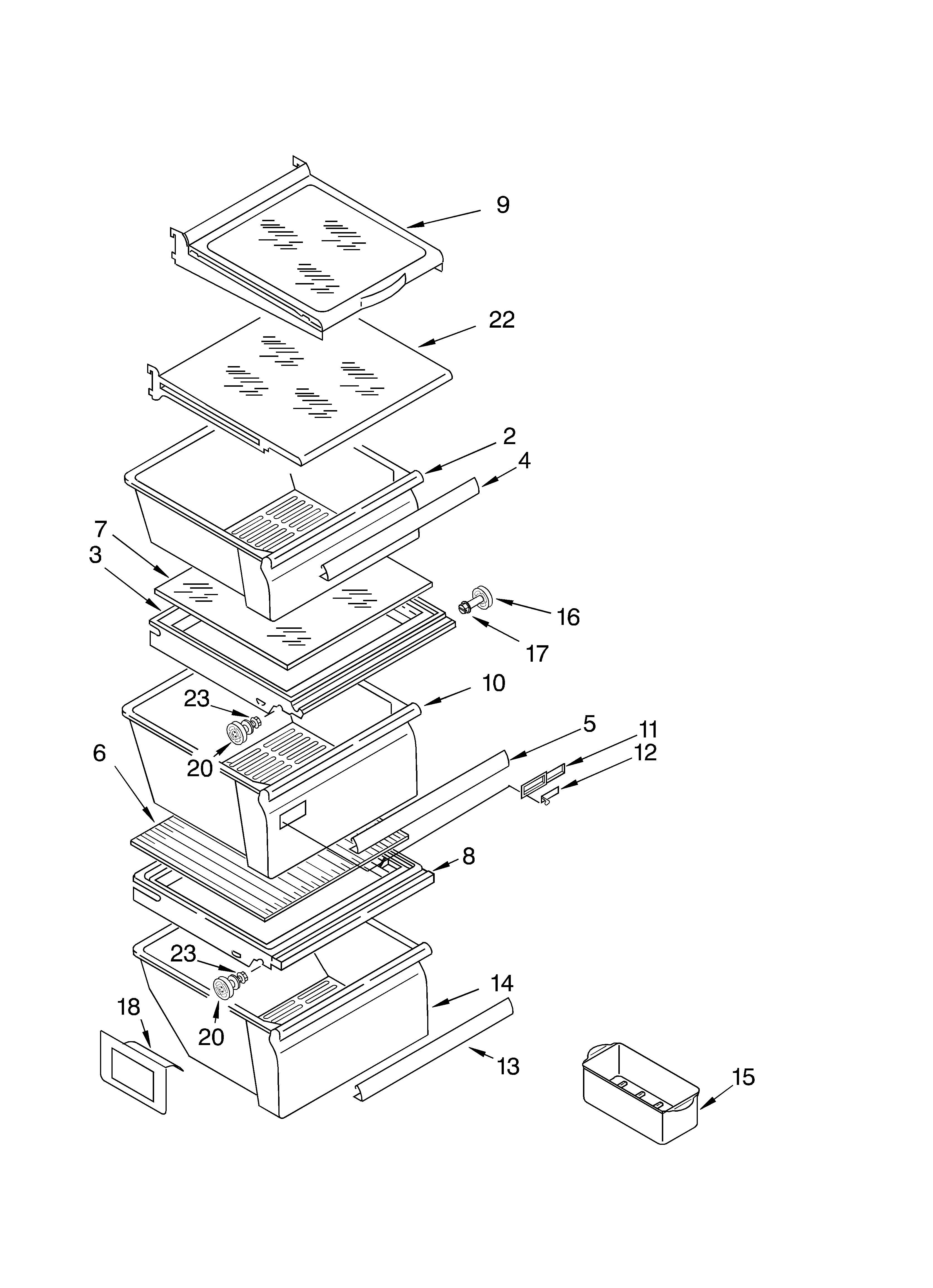 Whirlpool ED5CHQXKT02 refrigerator shelf parts diagram