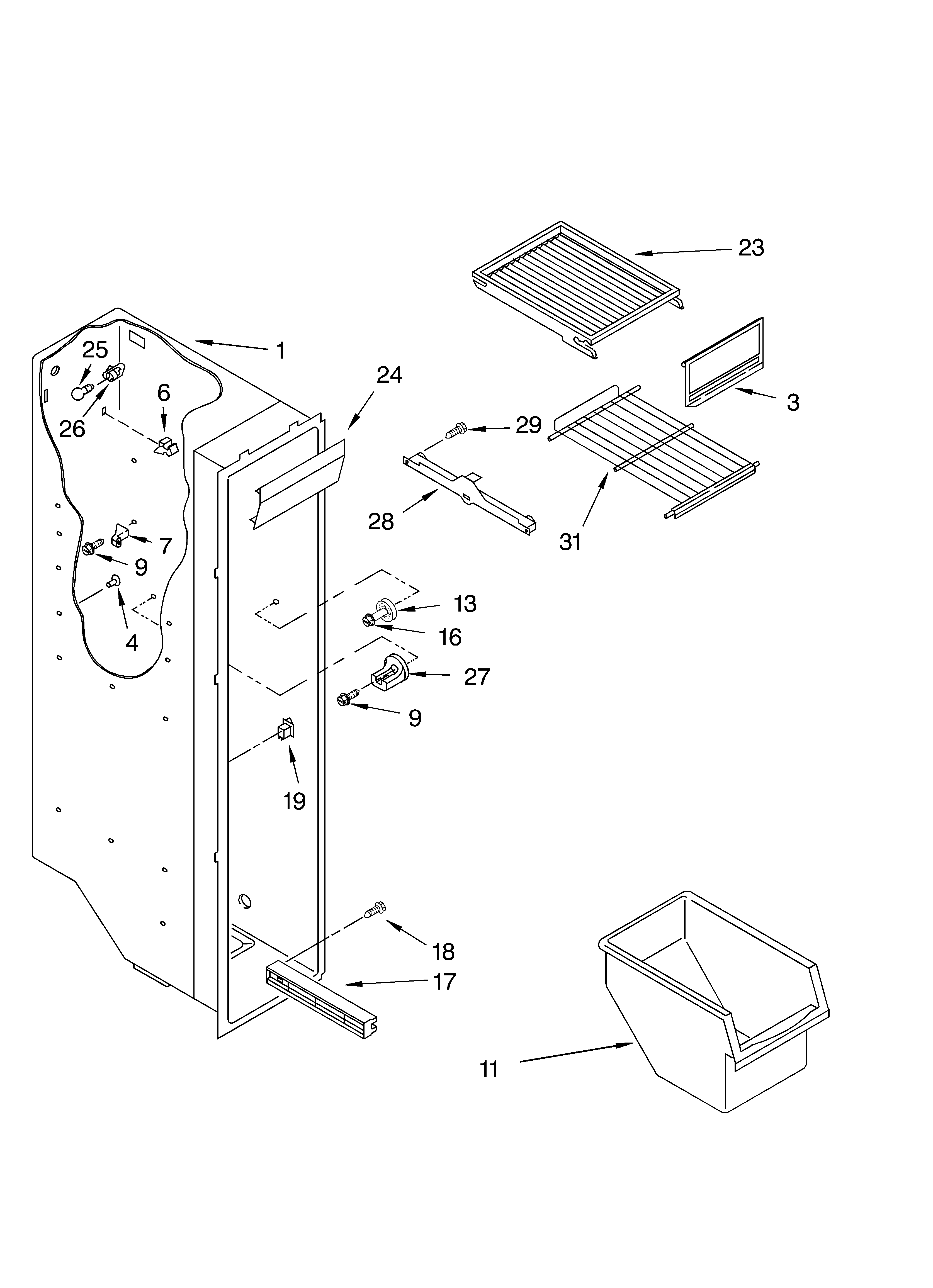 Whirlpool ED5CHQXKT02 freezer liner parts diagram