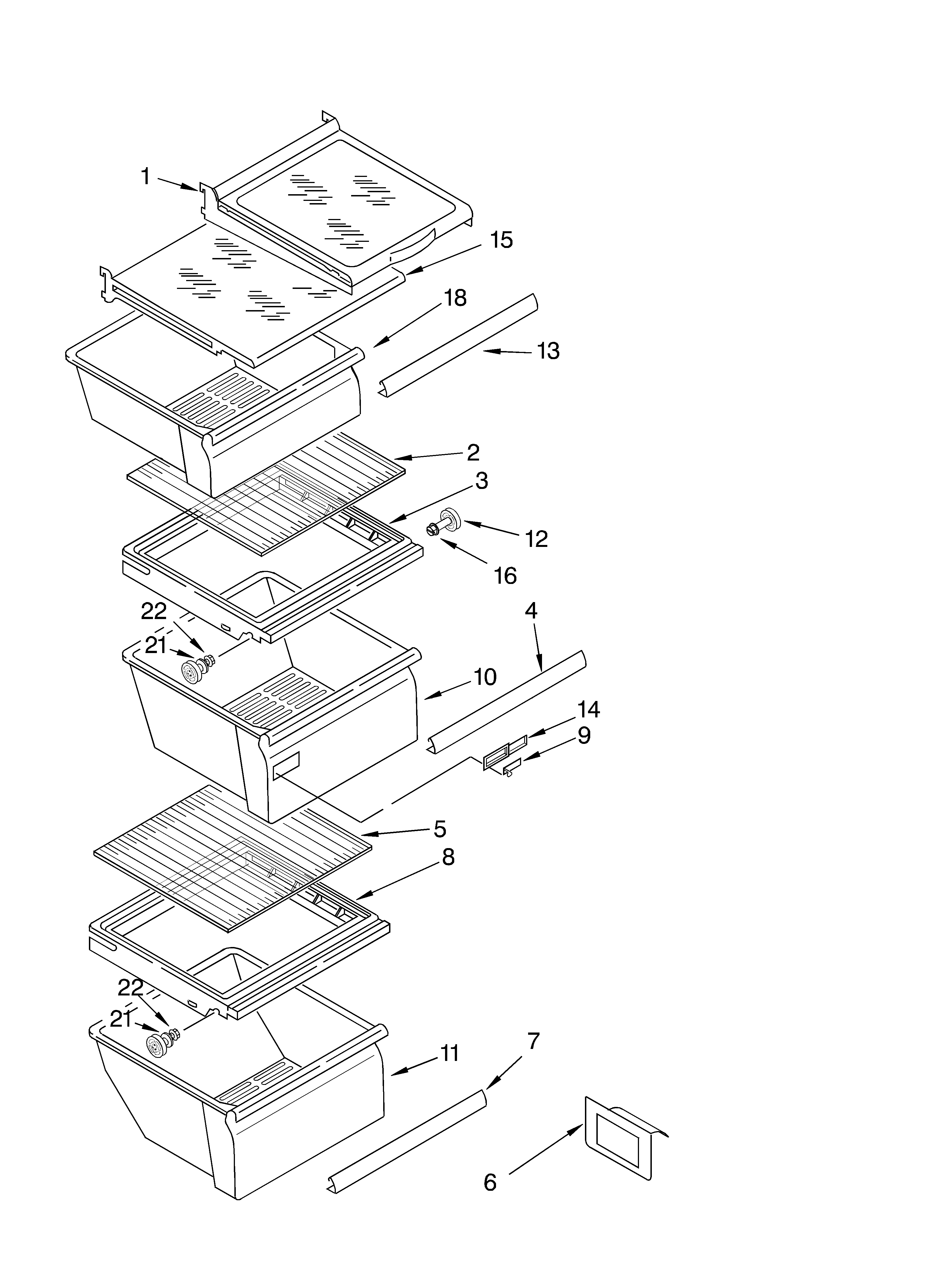 Whirlpool ED5FHGXKT03 refrigerator shelf parts diagram