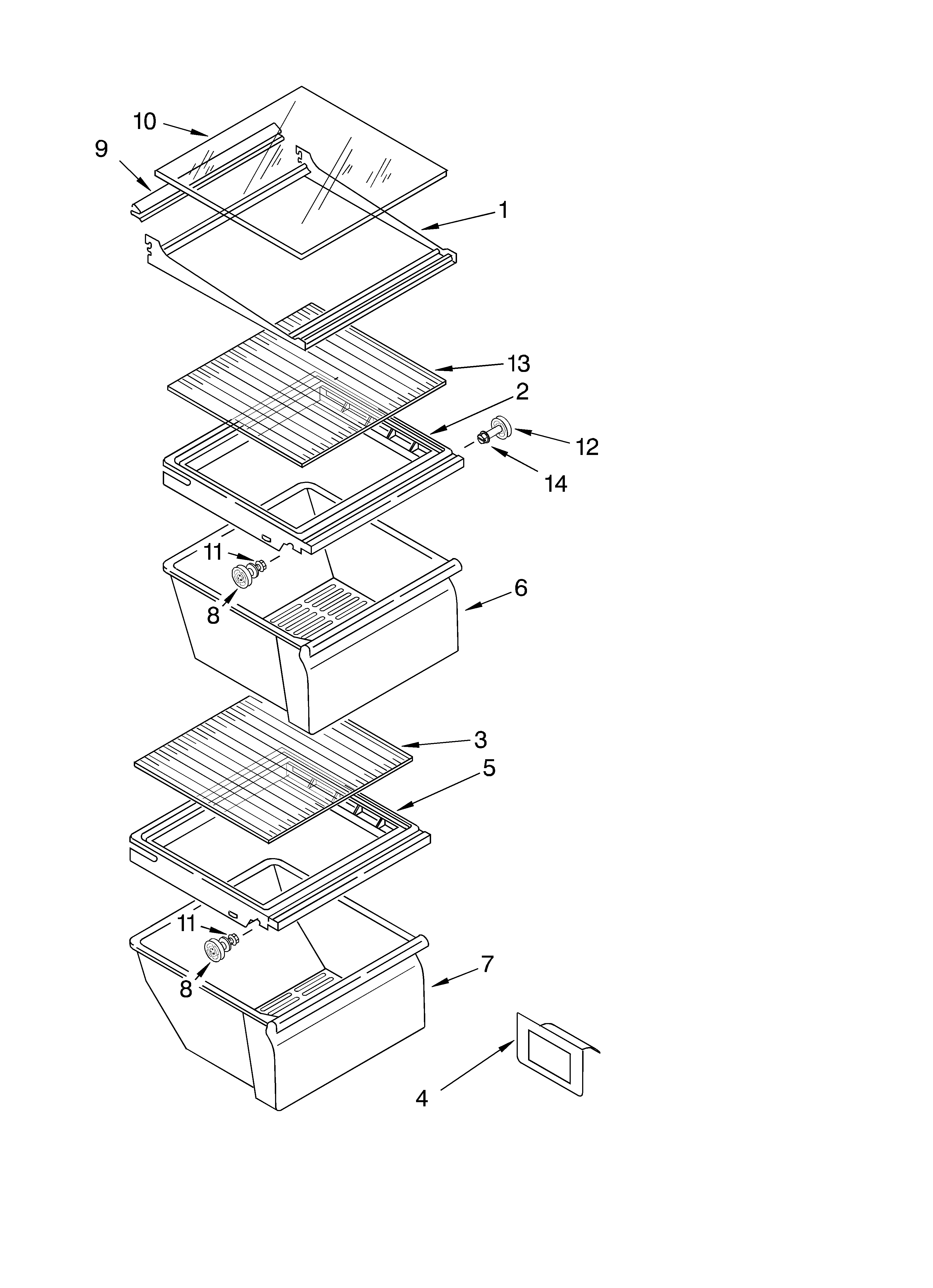 Whirlpool ED5GTQXKT02 refrigerator shelf parts diagram