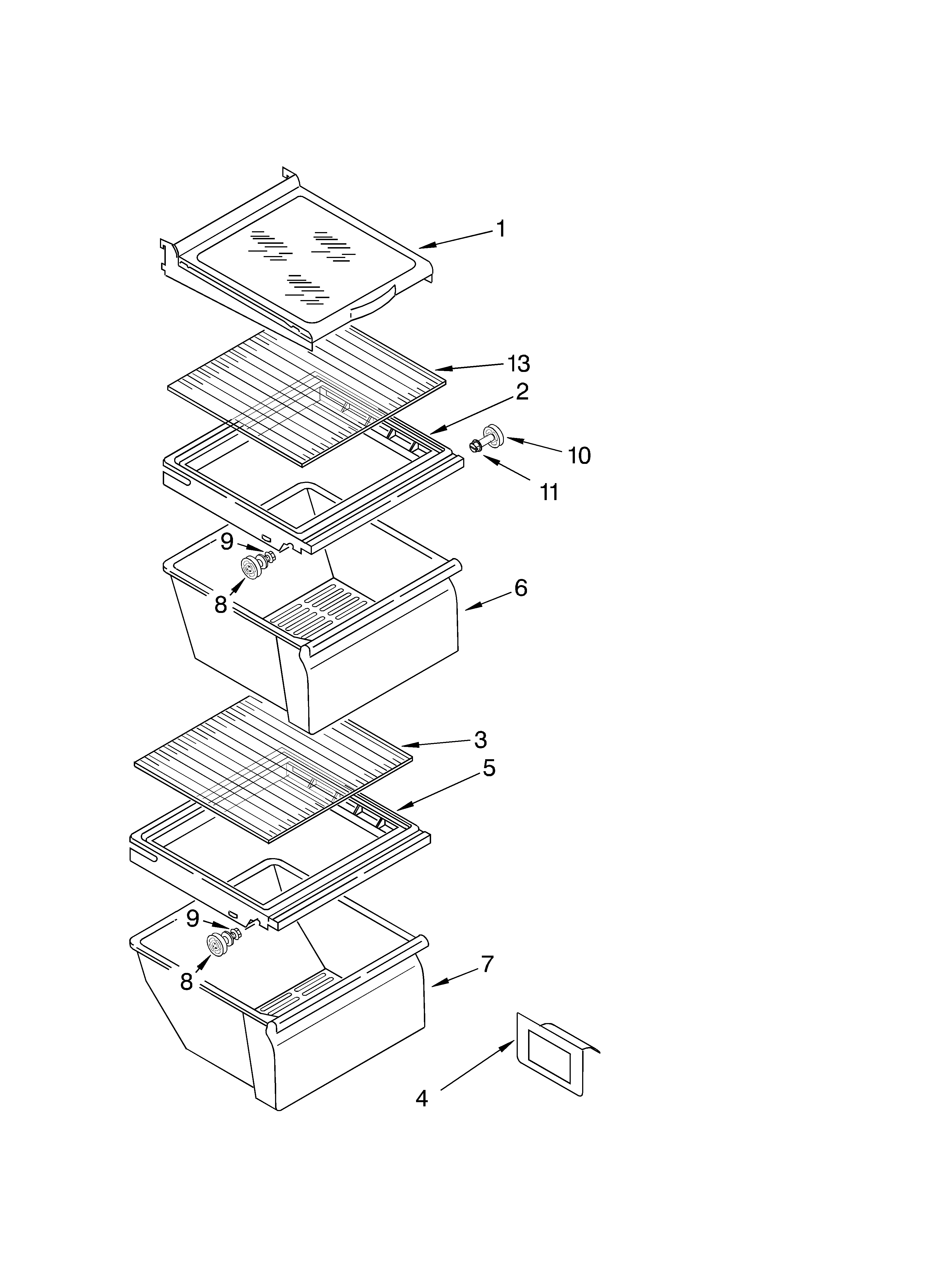 Whirlpool ED5NTQXKT02 refrigerator shelf parts diagram