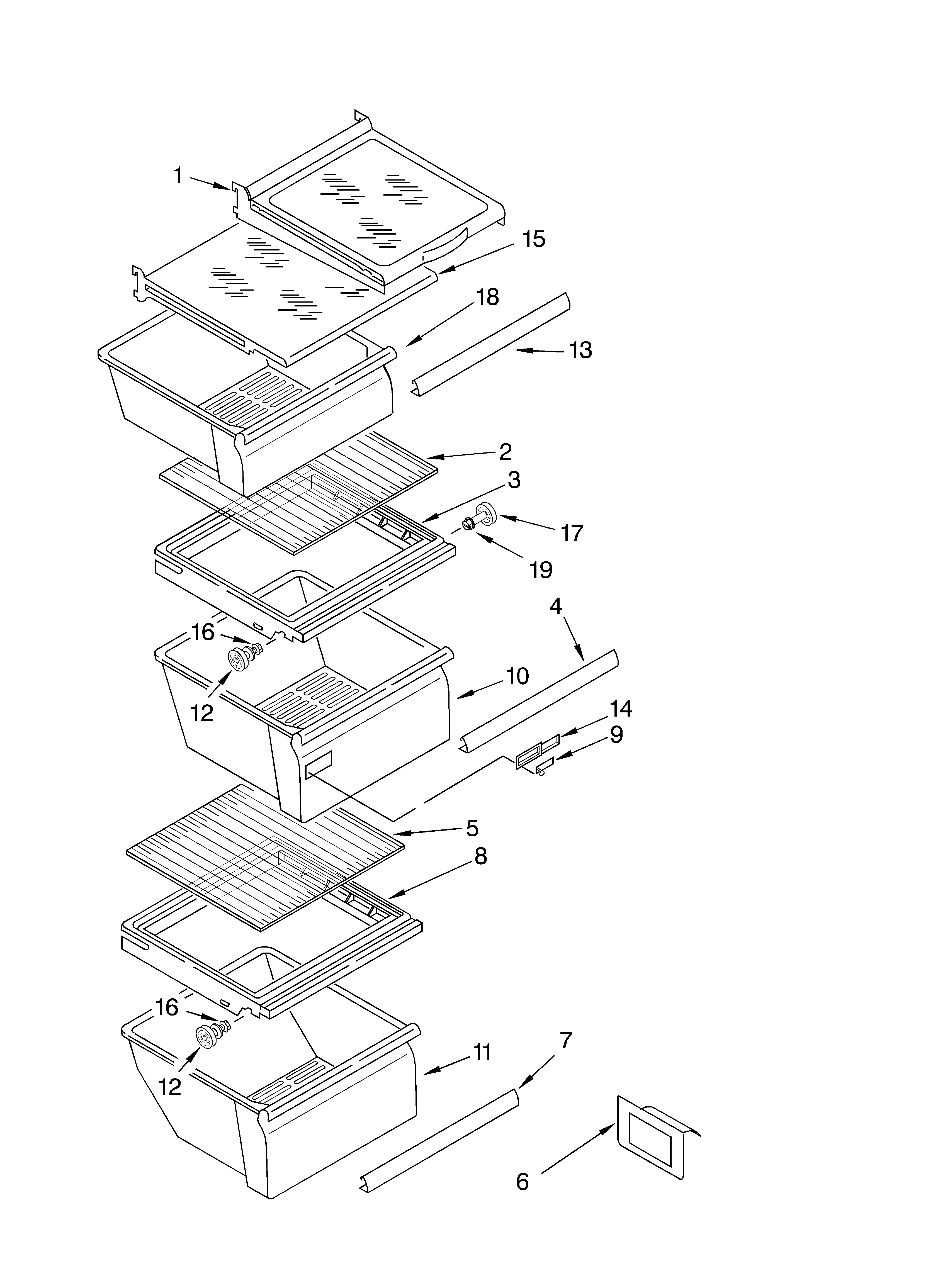 Whirlpool ED5RHGXMQ00 refrigerator shelf parts diagram