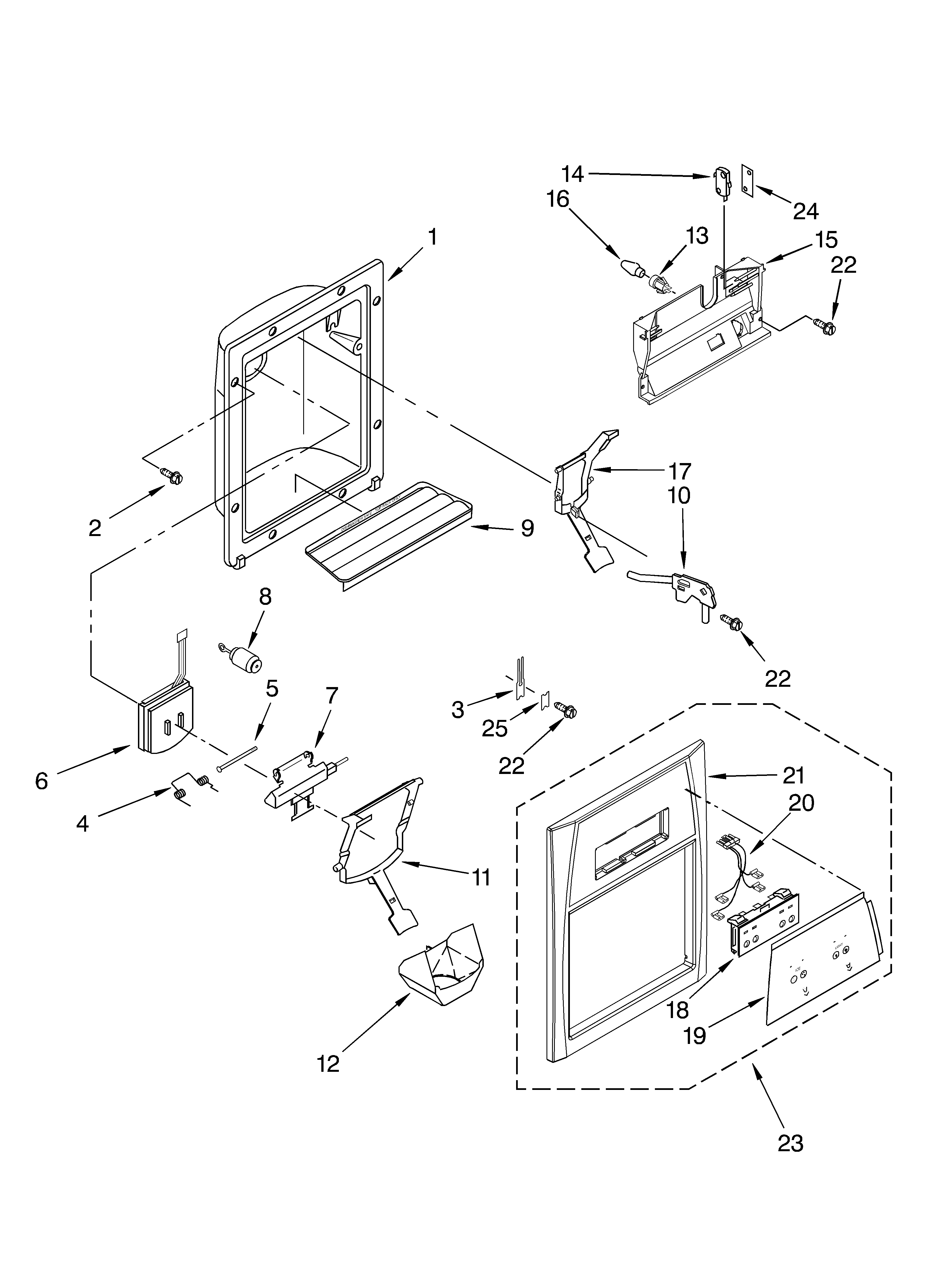 Whirlpool ED5RHGXMQ00 dispenser front parts diagram