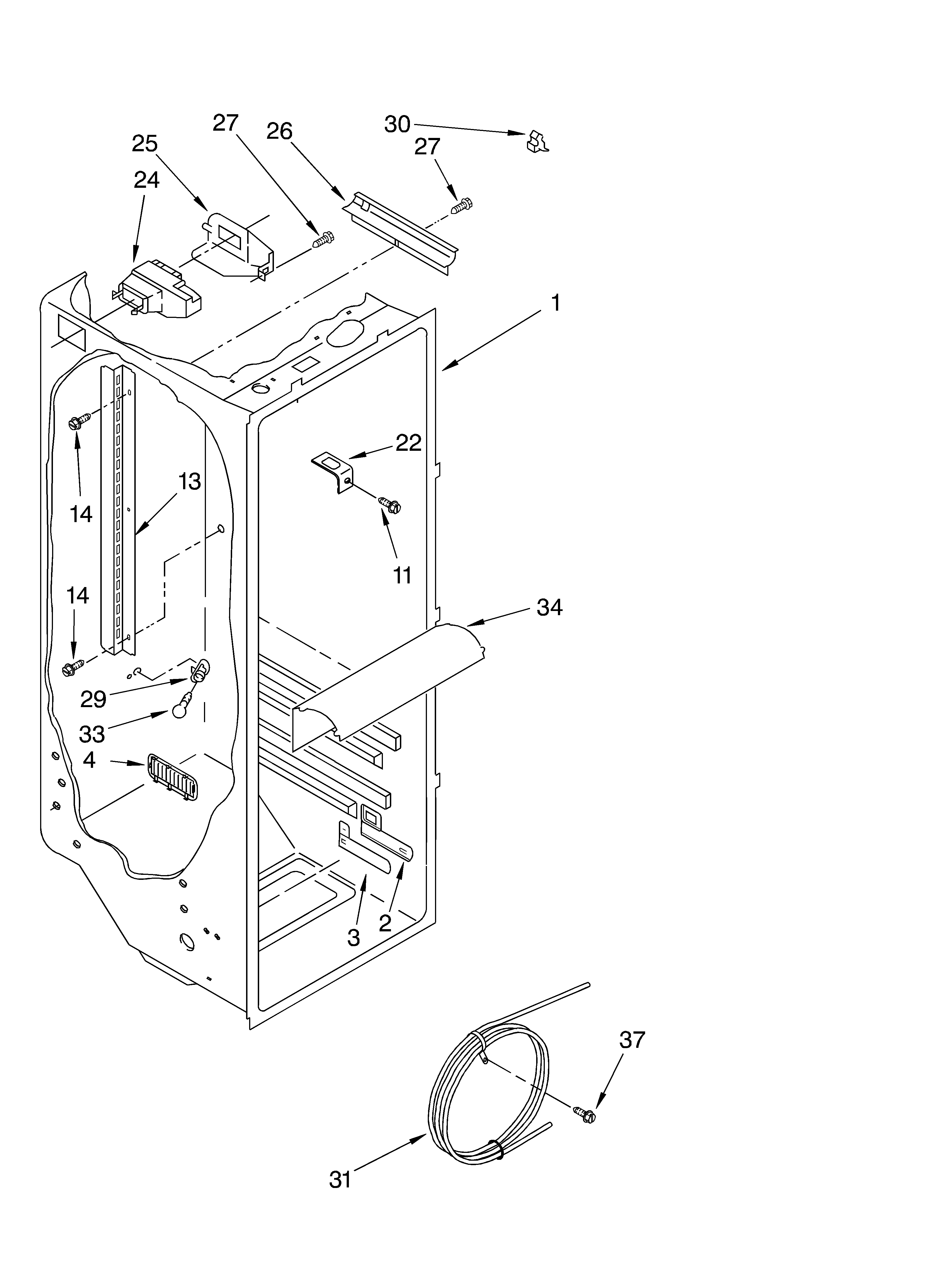 Whirlpool ED5SHEXKT01 refrigerator liner parts diagram