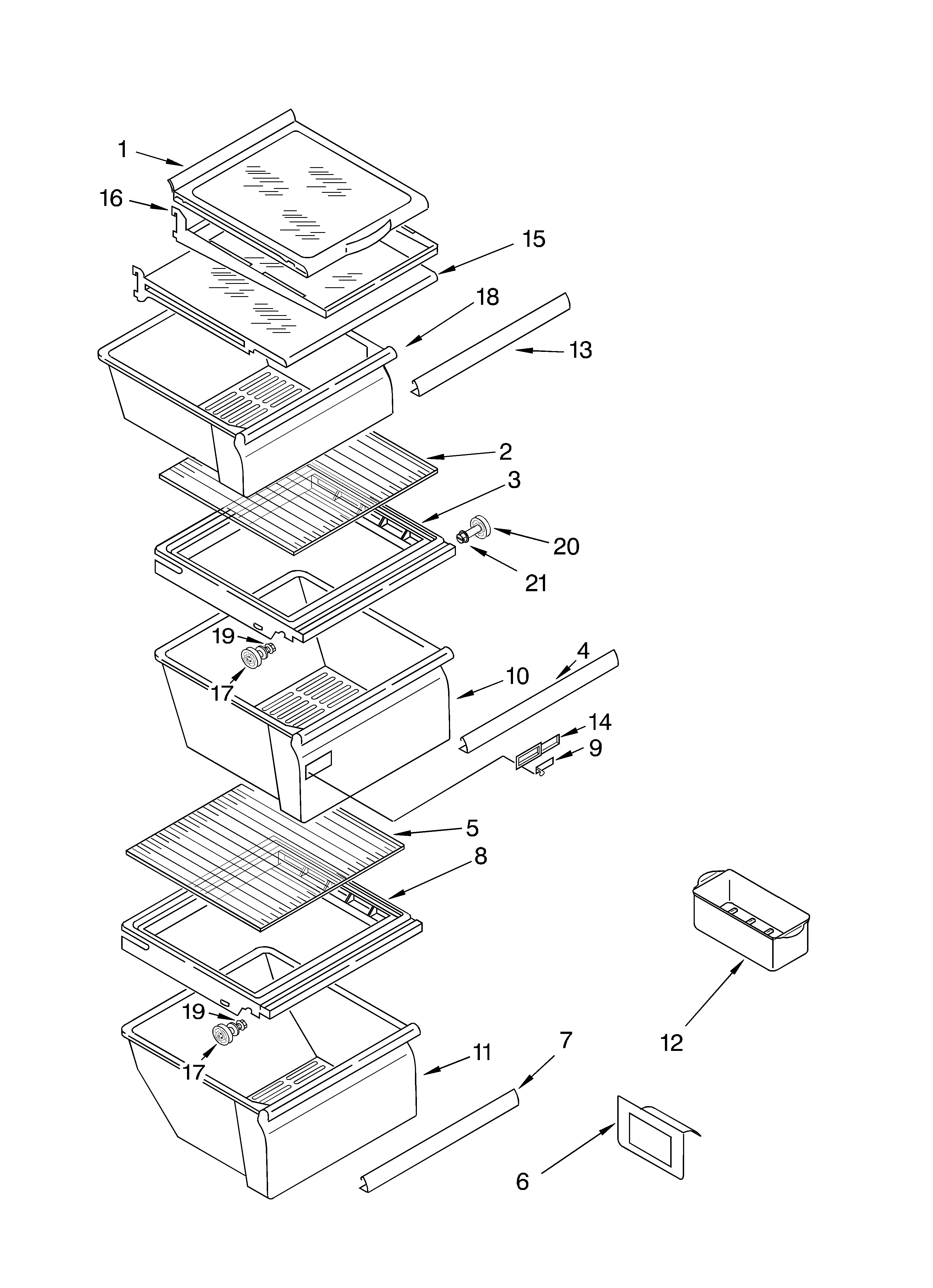 Whirlpool ED5SHEXKT01 refrigerator shelf parts diagram