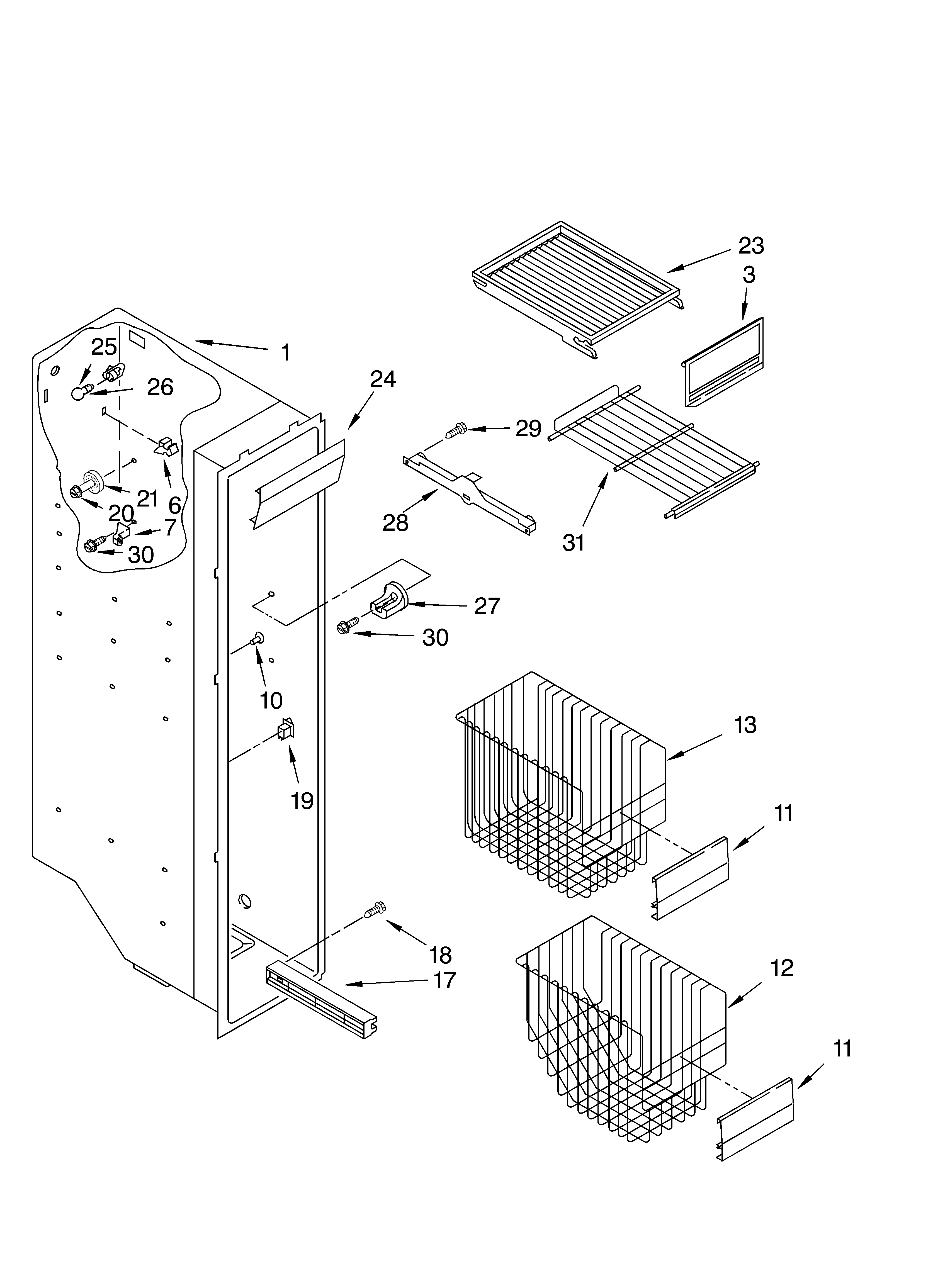 Whirlpool ED5SHEXKT01 freezer liner parts diagram