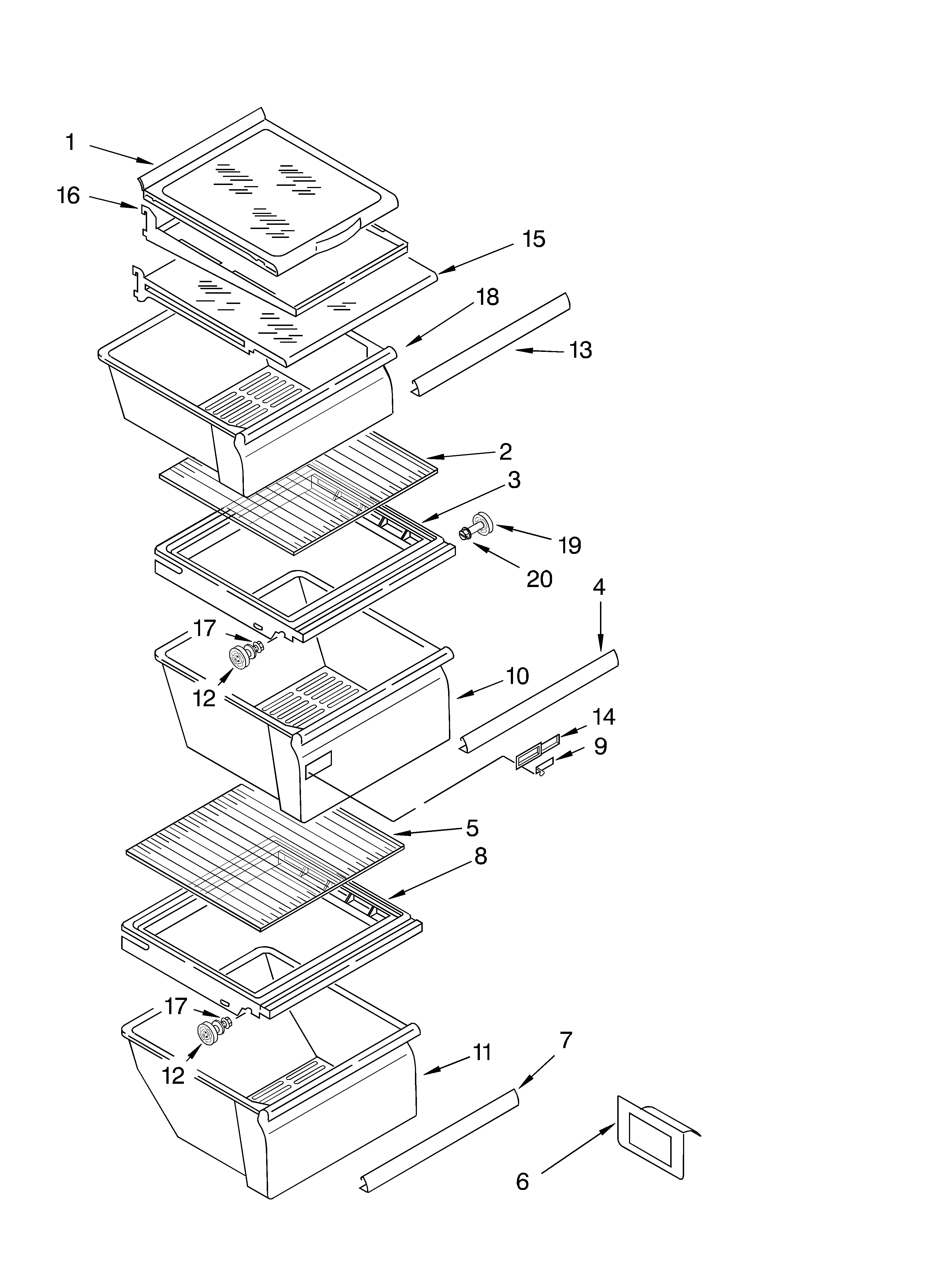 Whirlpool ED5SHEXMQ00 refrigerator shelf parts diagram
