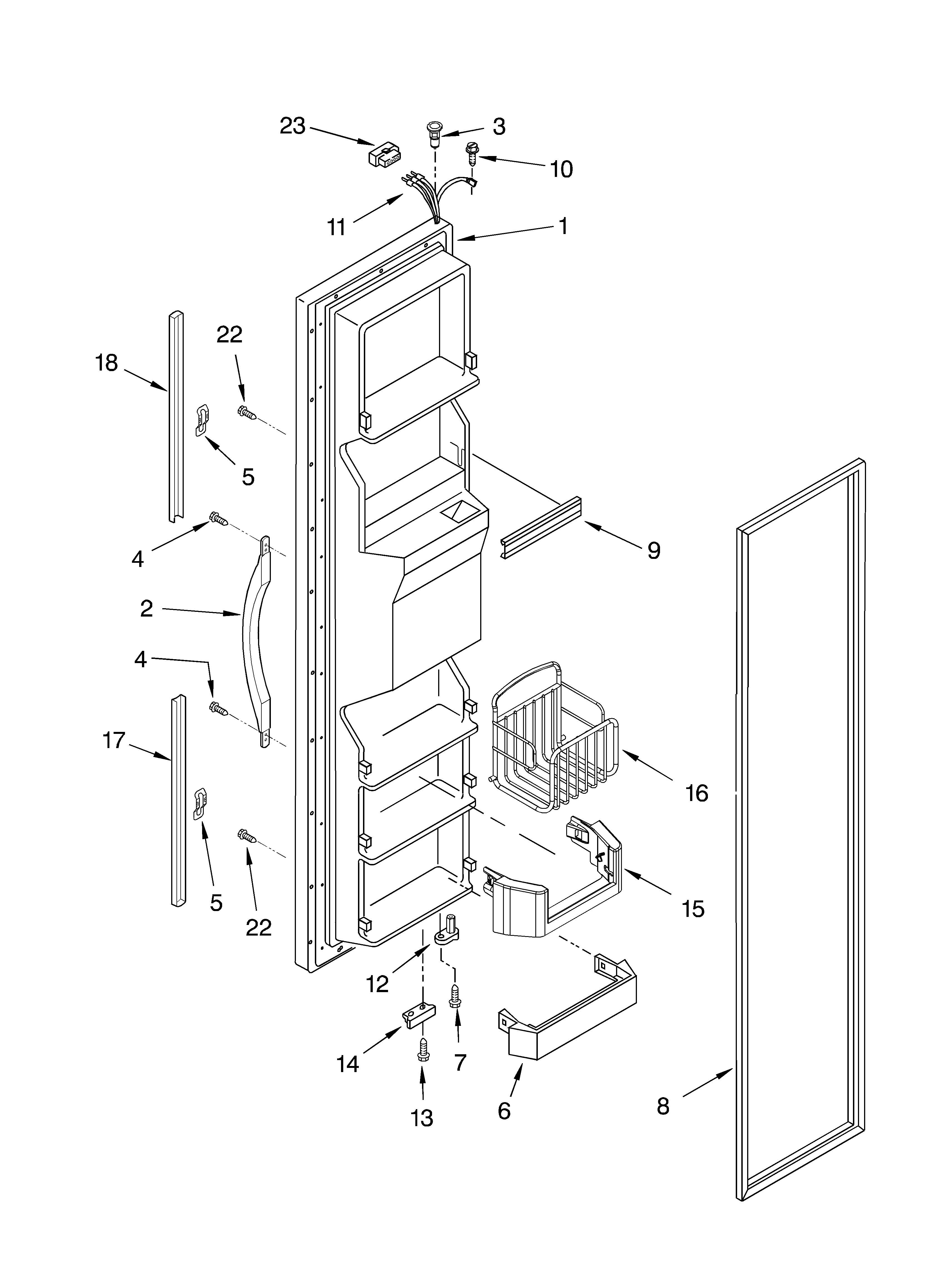 Whirlpool ED5SHEXMQ00 freezer door parts diagram