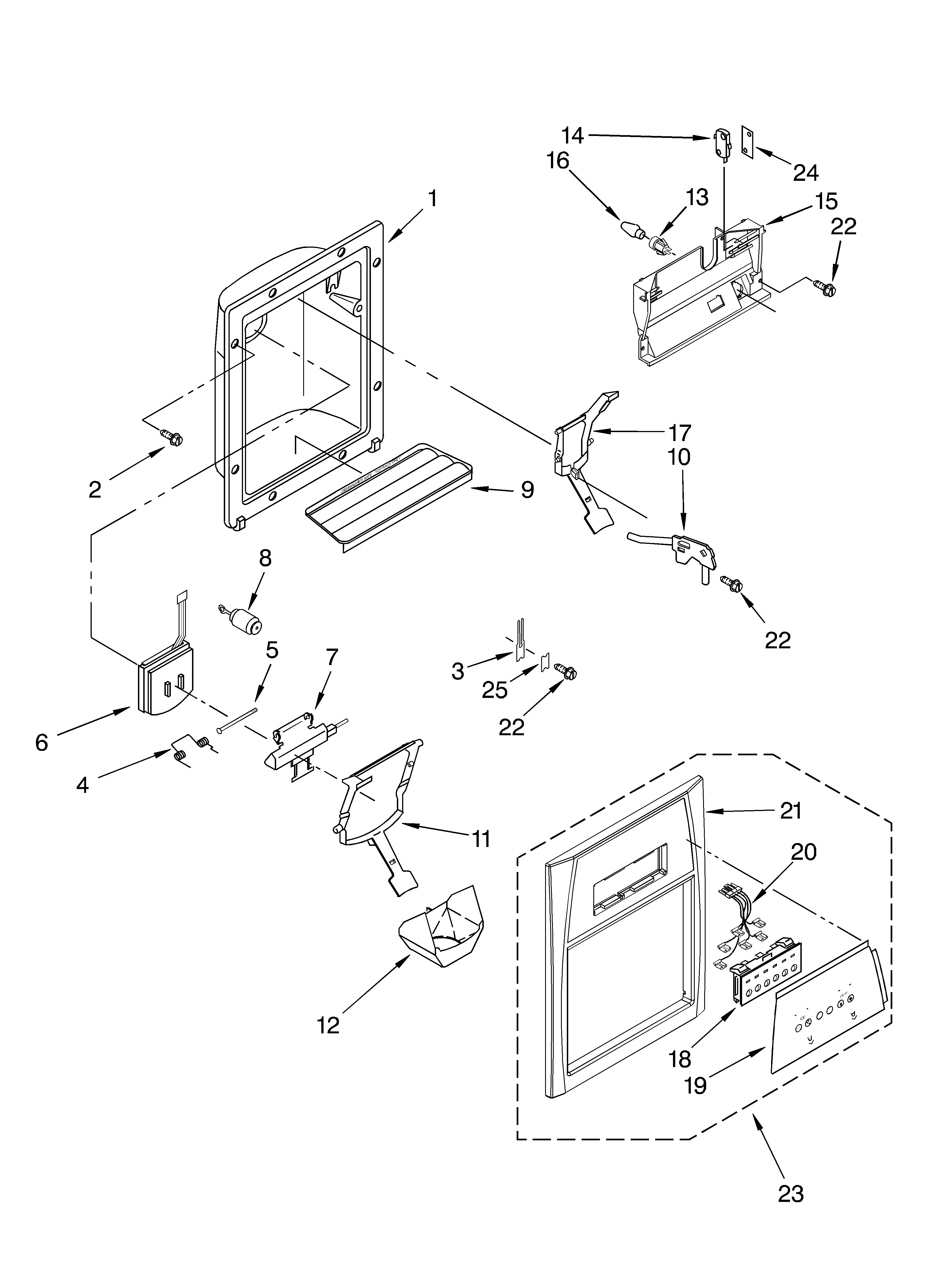 Whirlpool ED5SHEXMQ00 dispenser front parts diagram