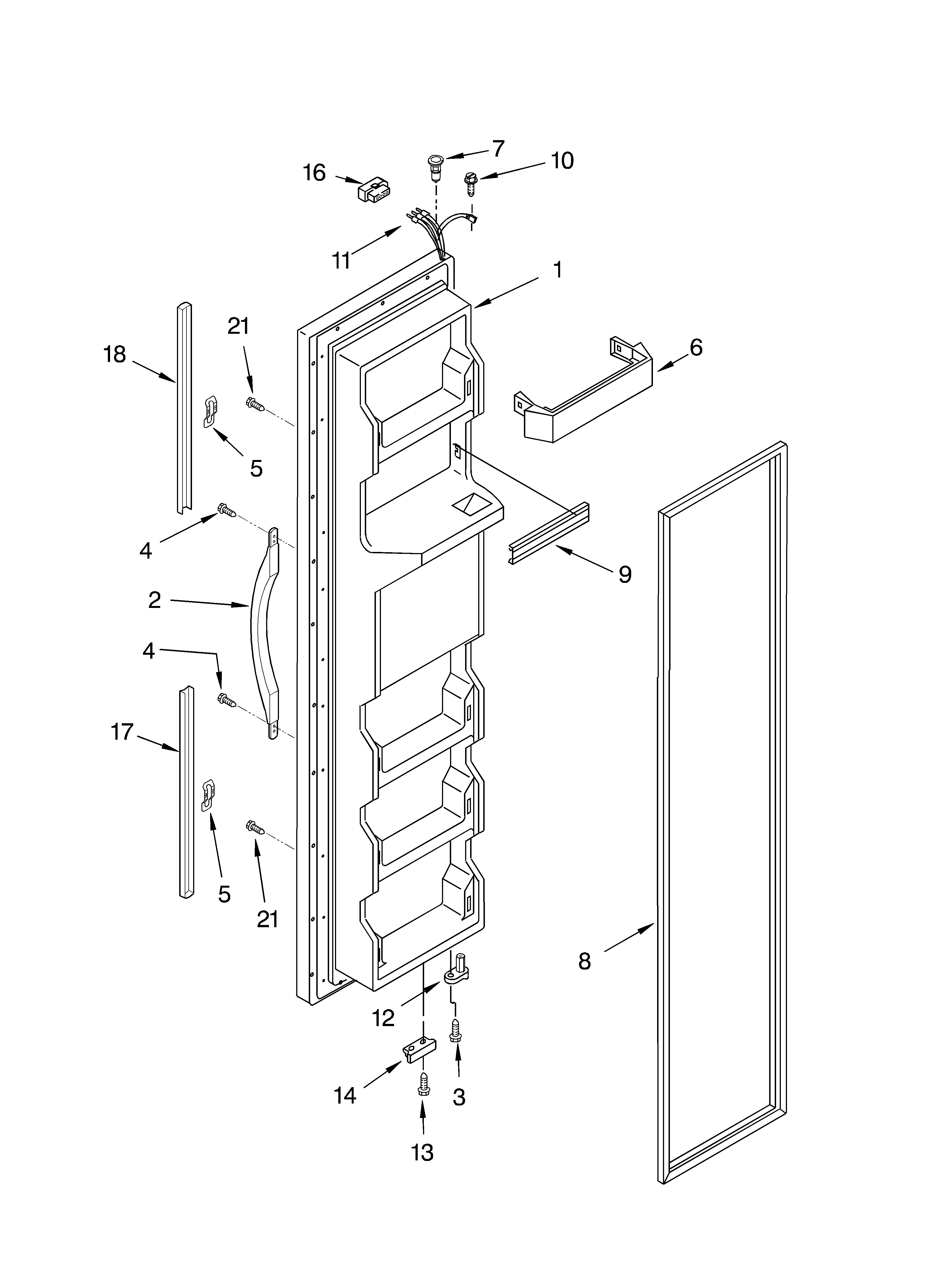 Whirlpool ED5YHGXLQ00 freezer door parts diagram