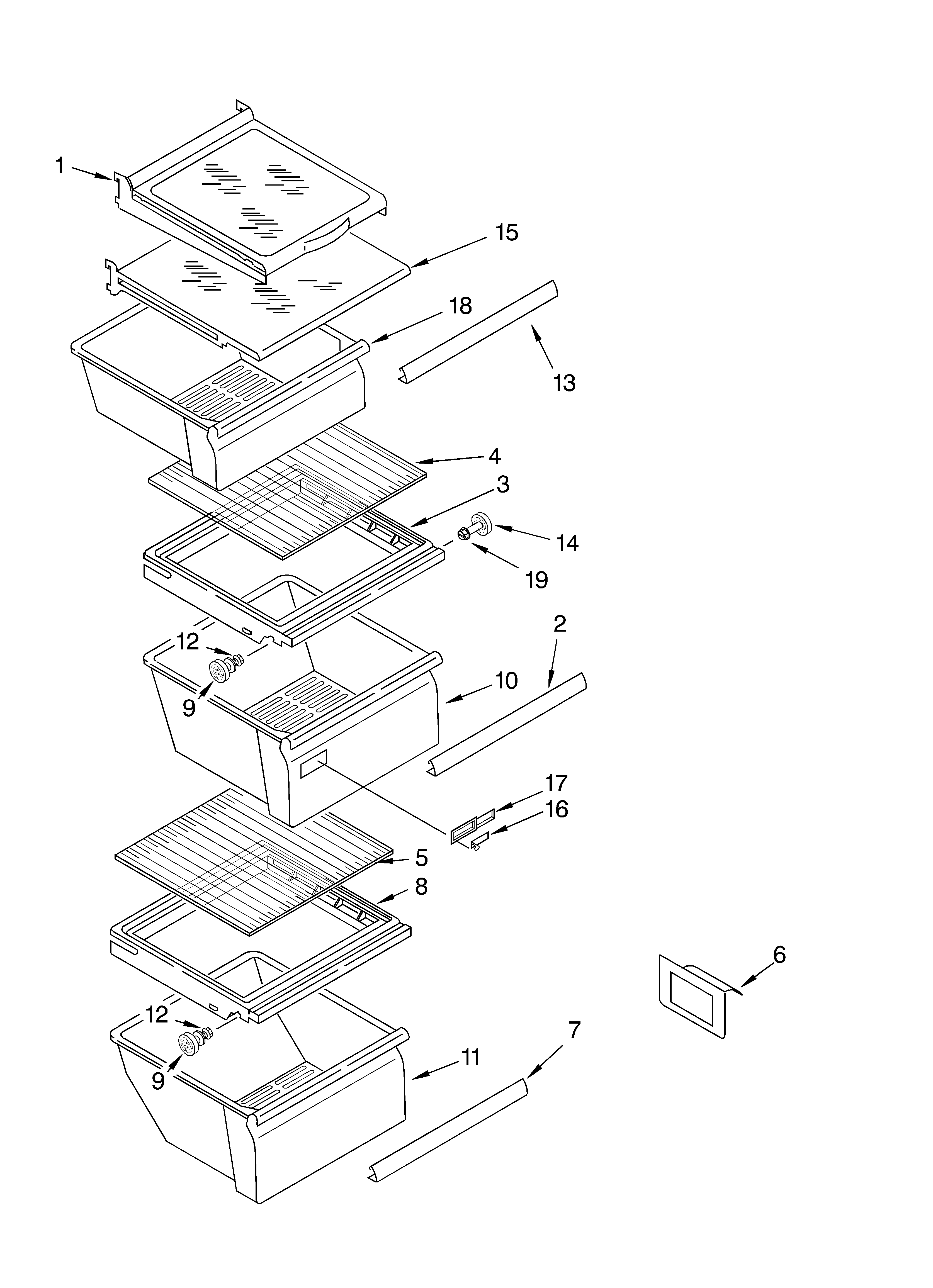 Whirlpool ED7FHGXKQ01 refrigerator shelf parts diagram