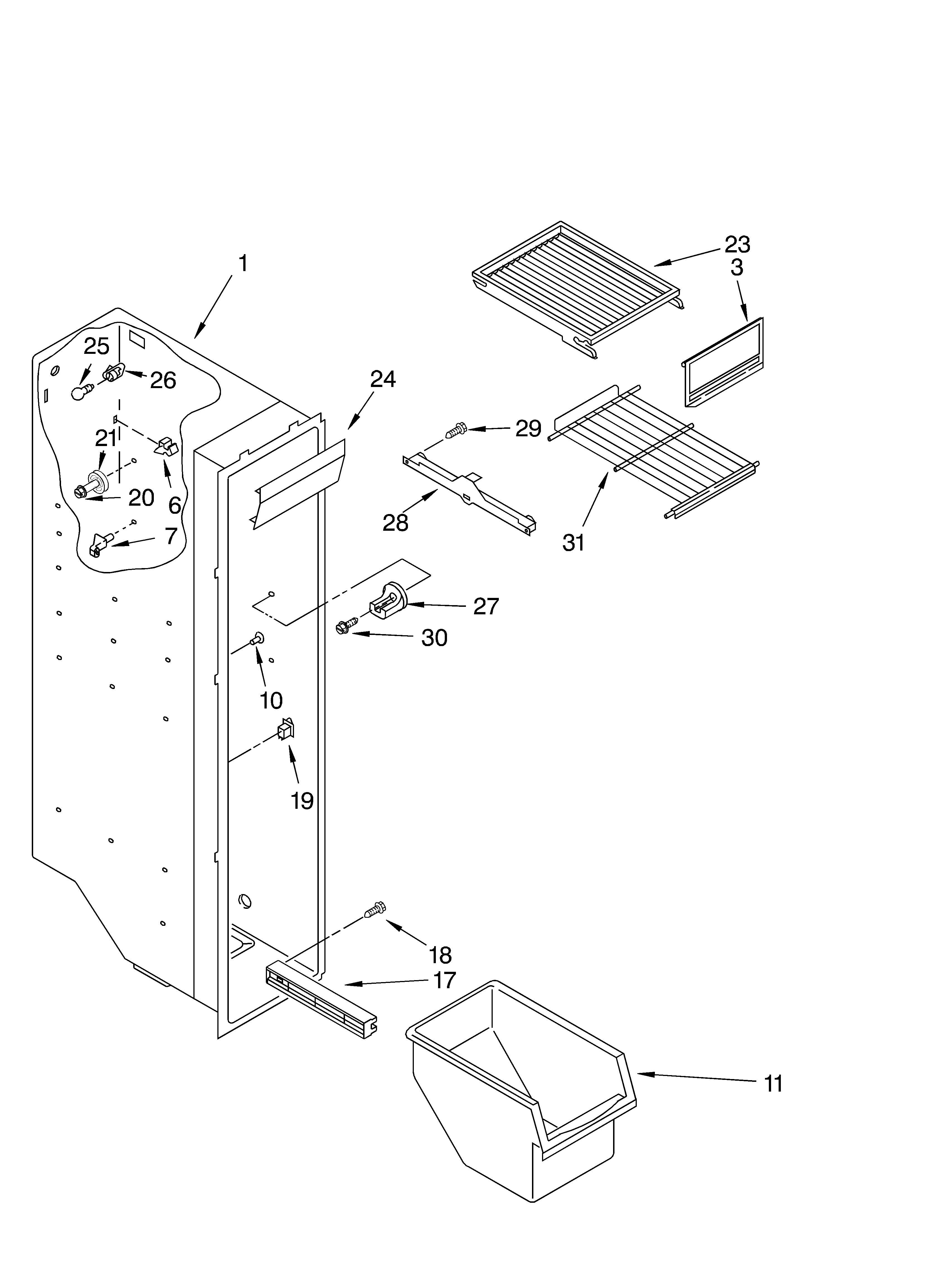 Whirlpool ED7FHGXKQ01 freezer liner parts diagram
