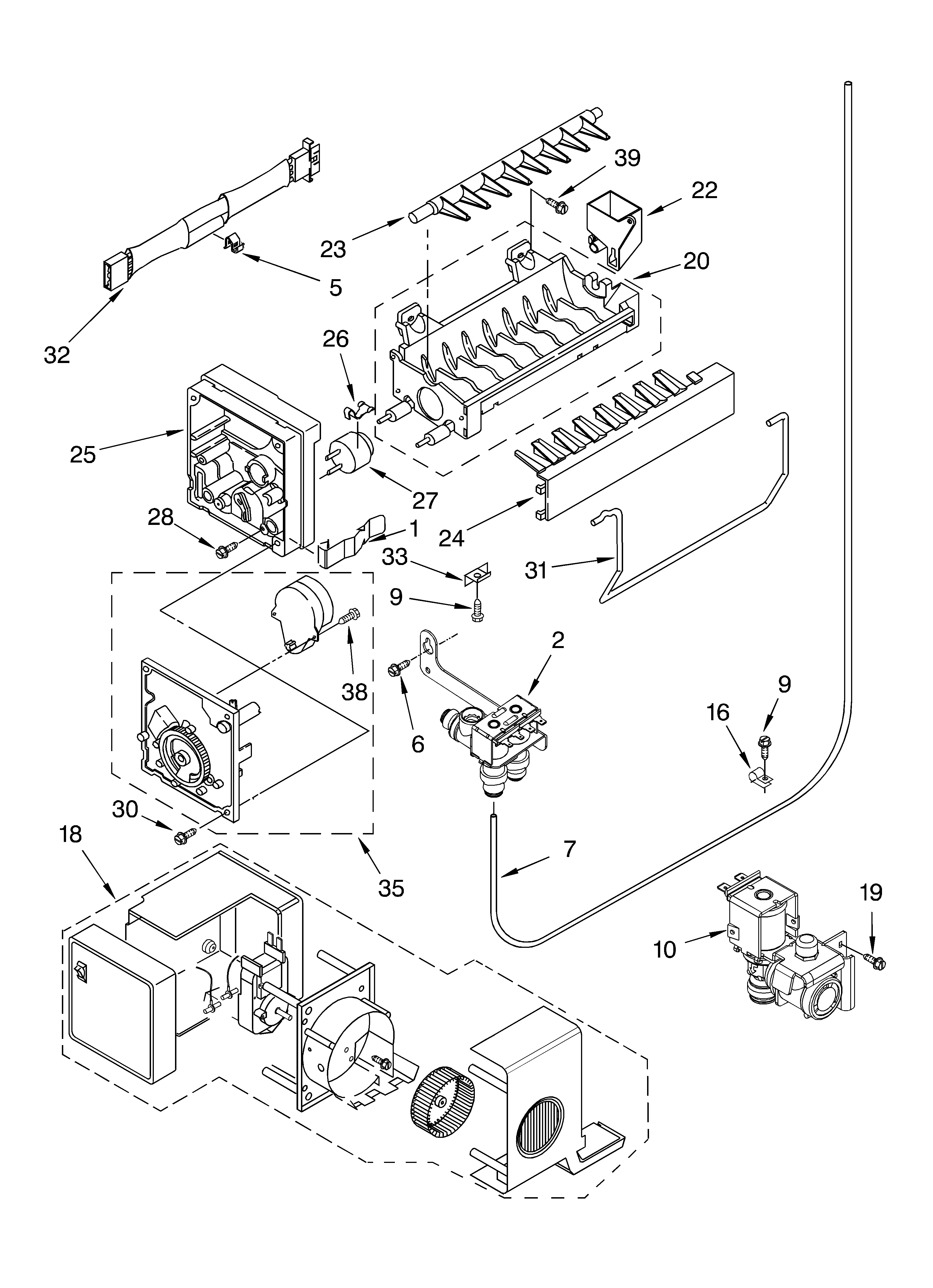Whirlpool ET9AHTXLT01 icemaker parts diagram