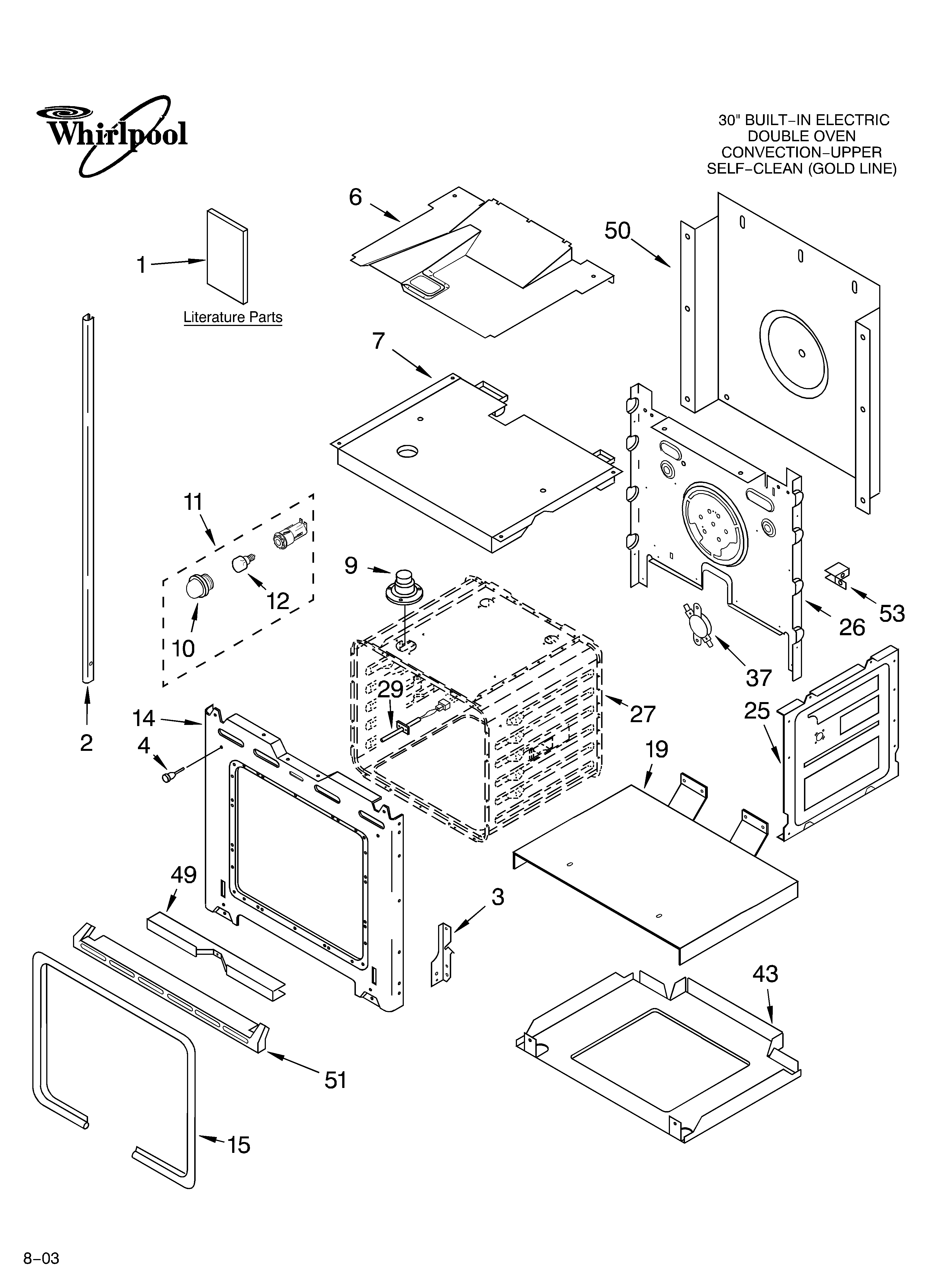 Whirlpool GBD307PDB09 lower oven parts diagram