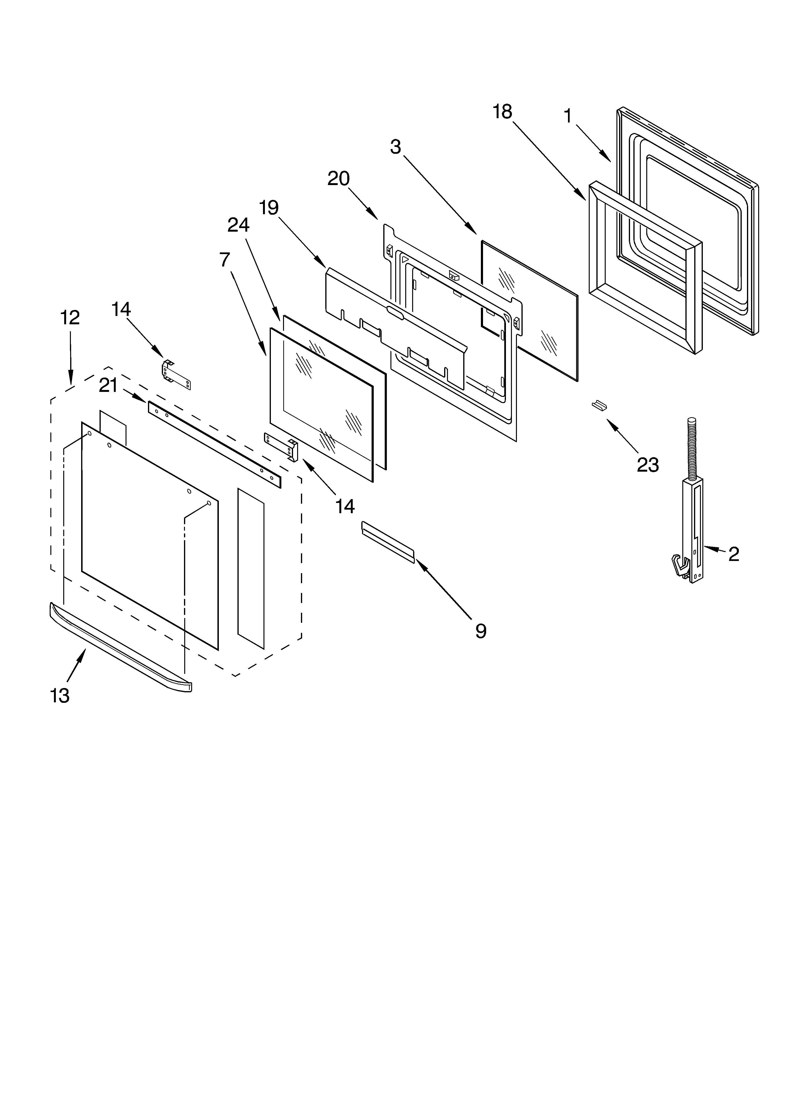 Whirlpool GBD307PDB09 oven door parts diagram