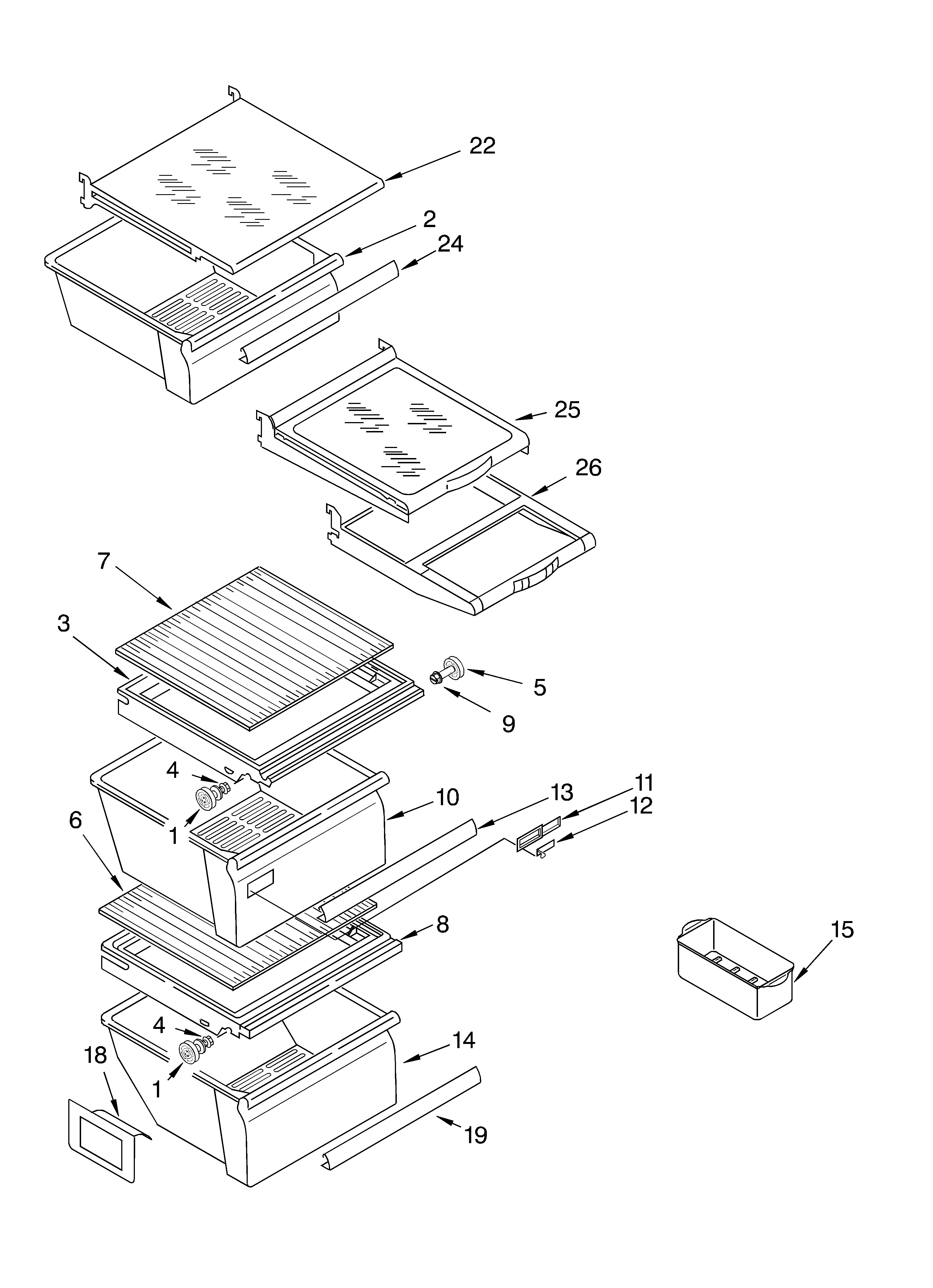 Whirlpool GD5PHAXLB01 refrigerator shelf parts diagram