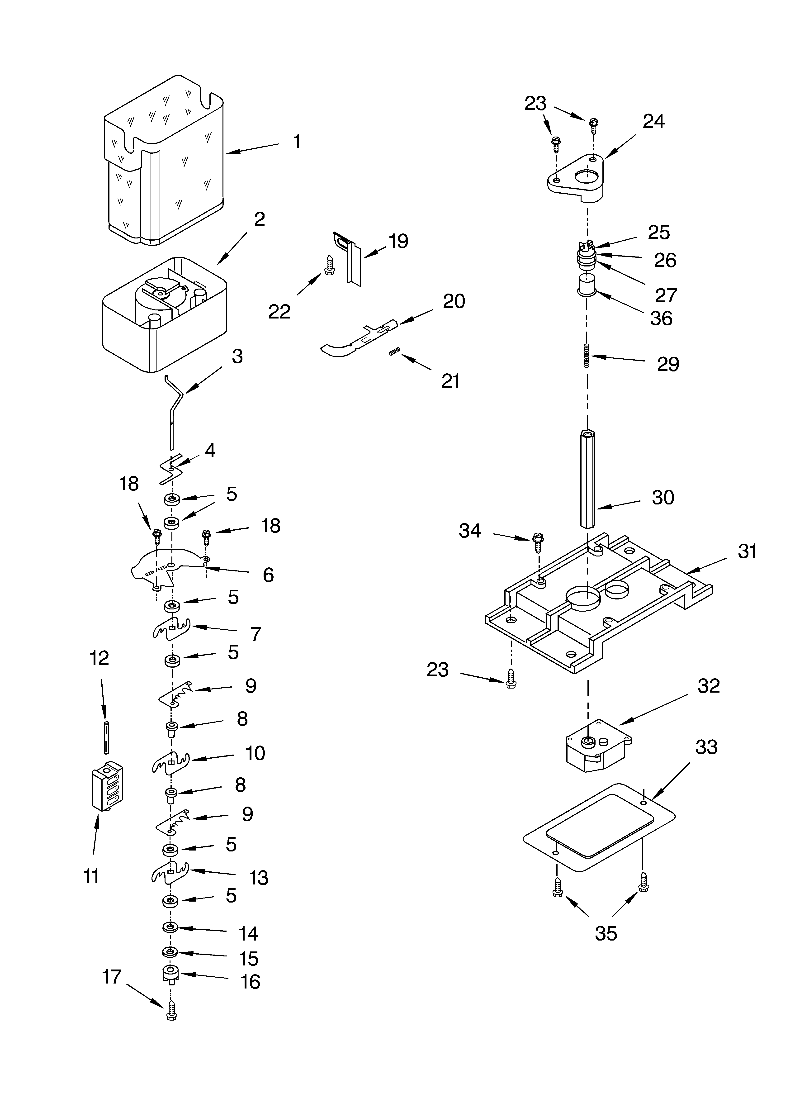 Whirlpool GD5PHAXLB01 motor and ice container parts diagram
