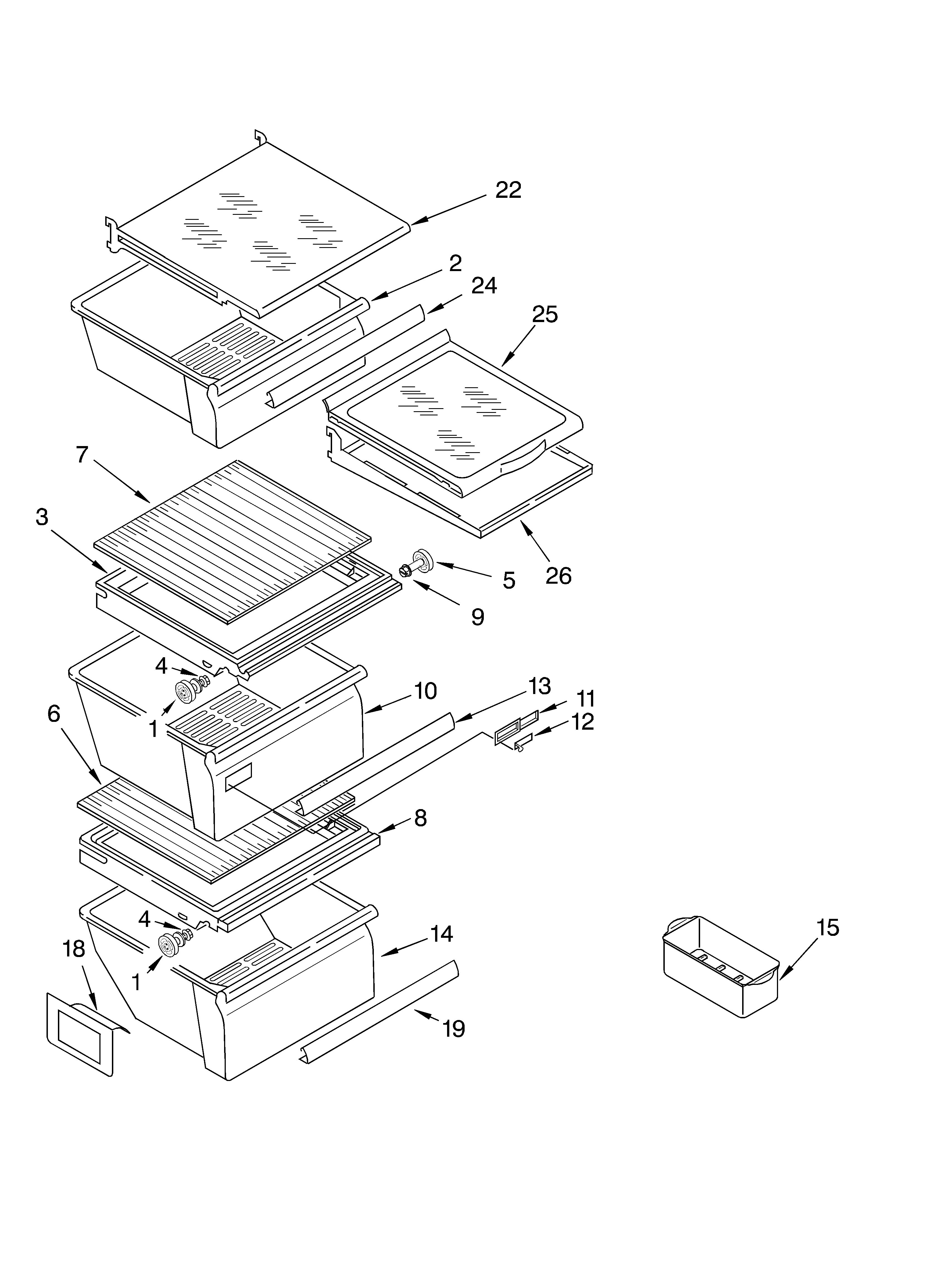 Whirlpool GD5SHAXLT02 refrigerator shelf parts diagram
