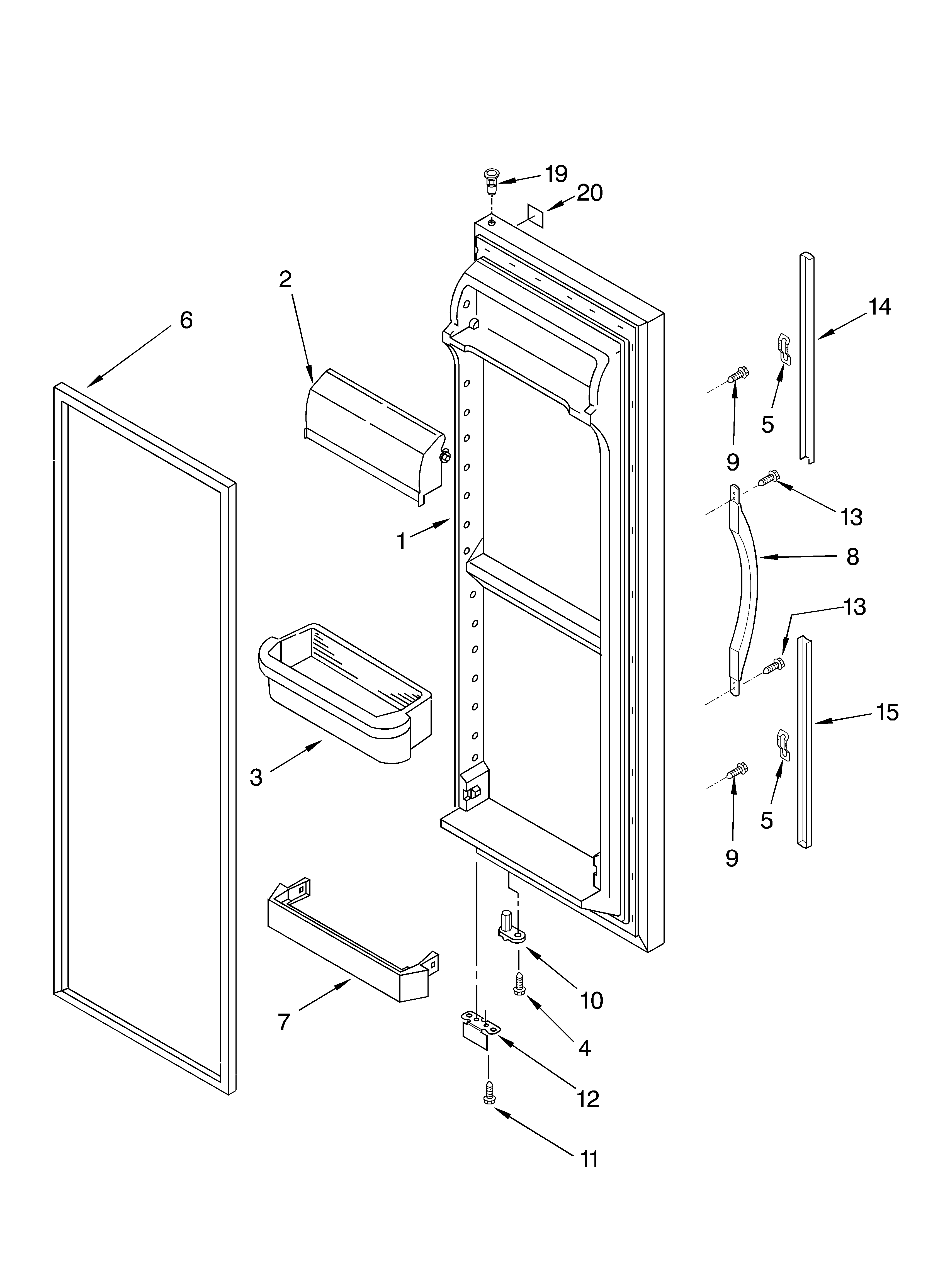 Whirlpool GD5SHAXLT02 refrigerator door parts diagram