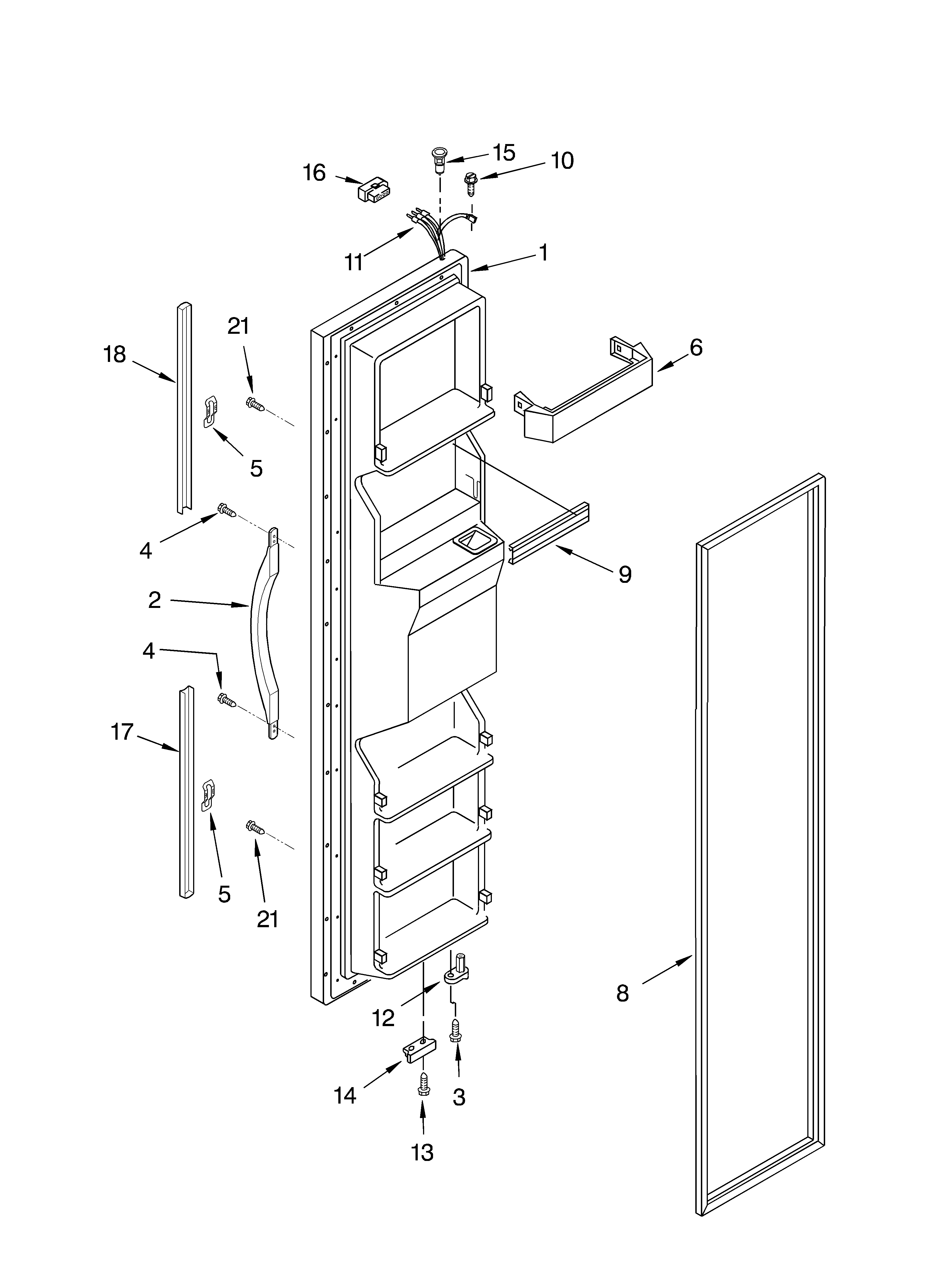 Whirlpool GD5SHGXLQ01 freezer door parts diagram