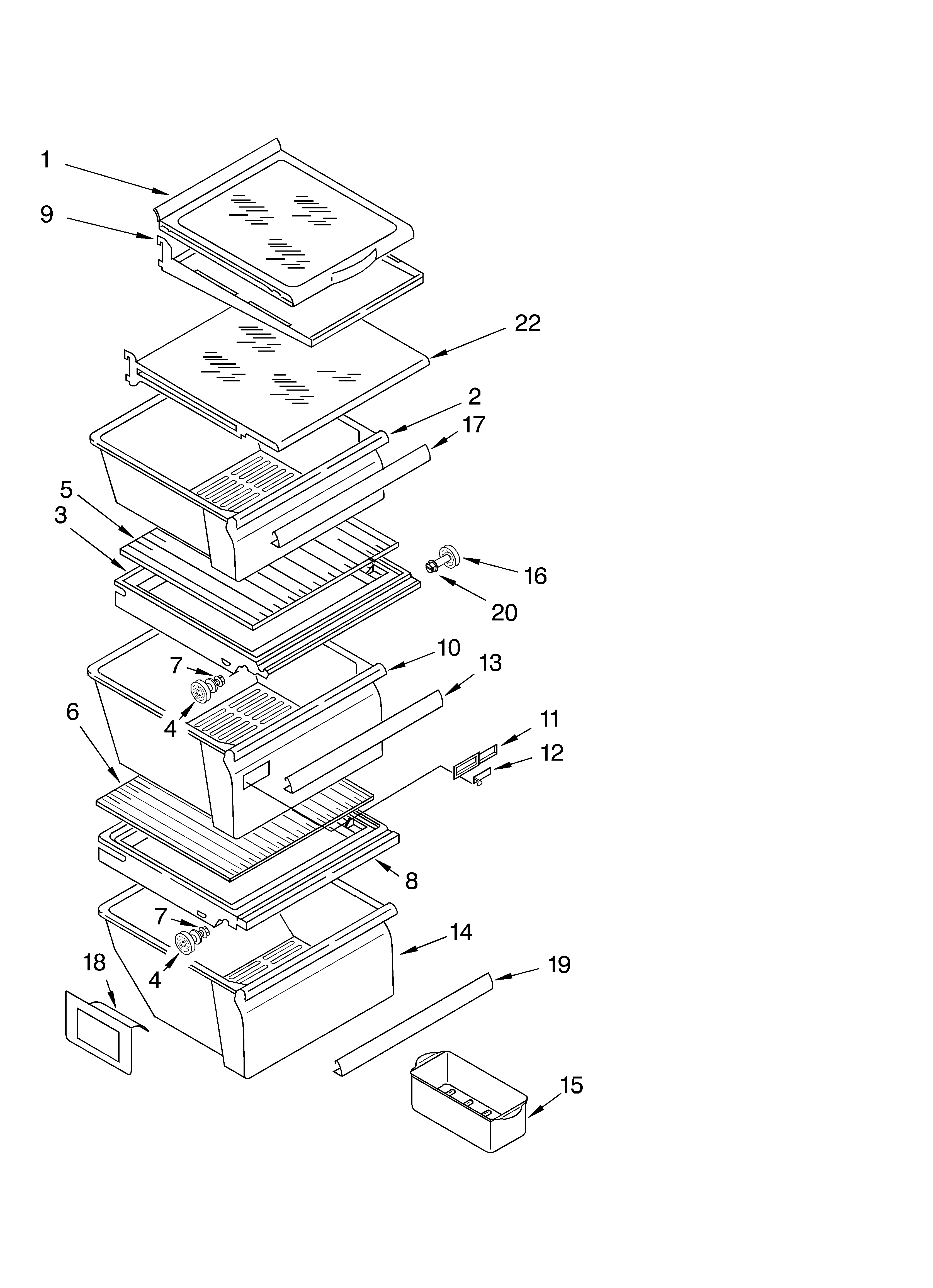 Whirlpool GS5SHGXLQ01 refrigerator shelf parts diagram