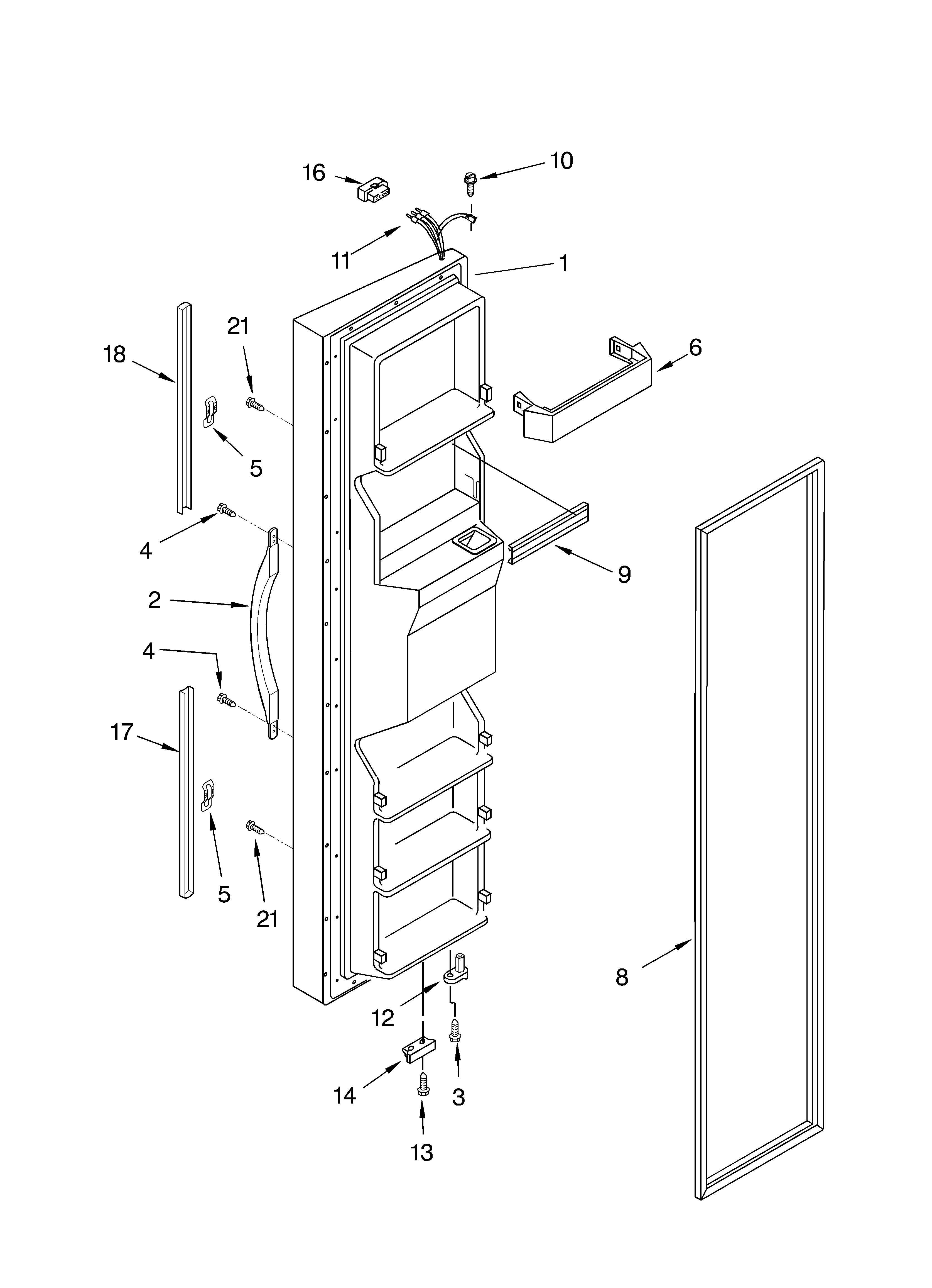 Whirlpool GS5SHGXLQ01 freezer door parts diagram