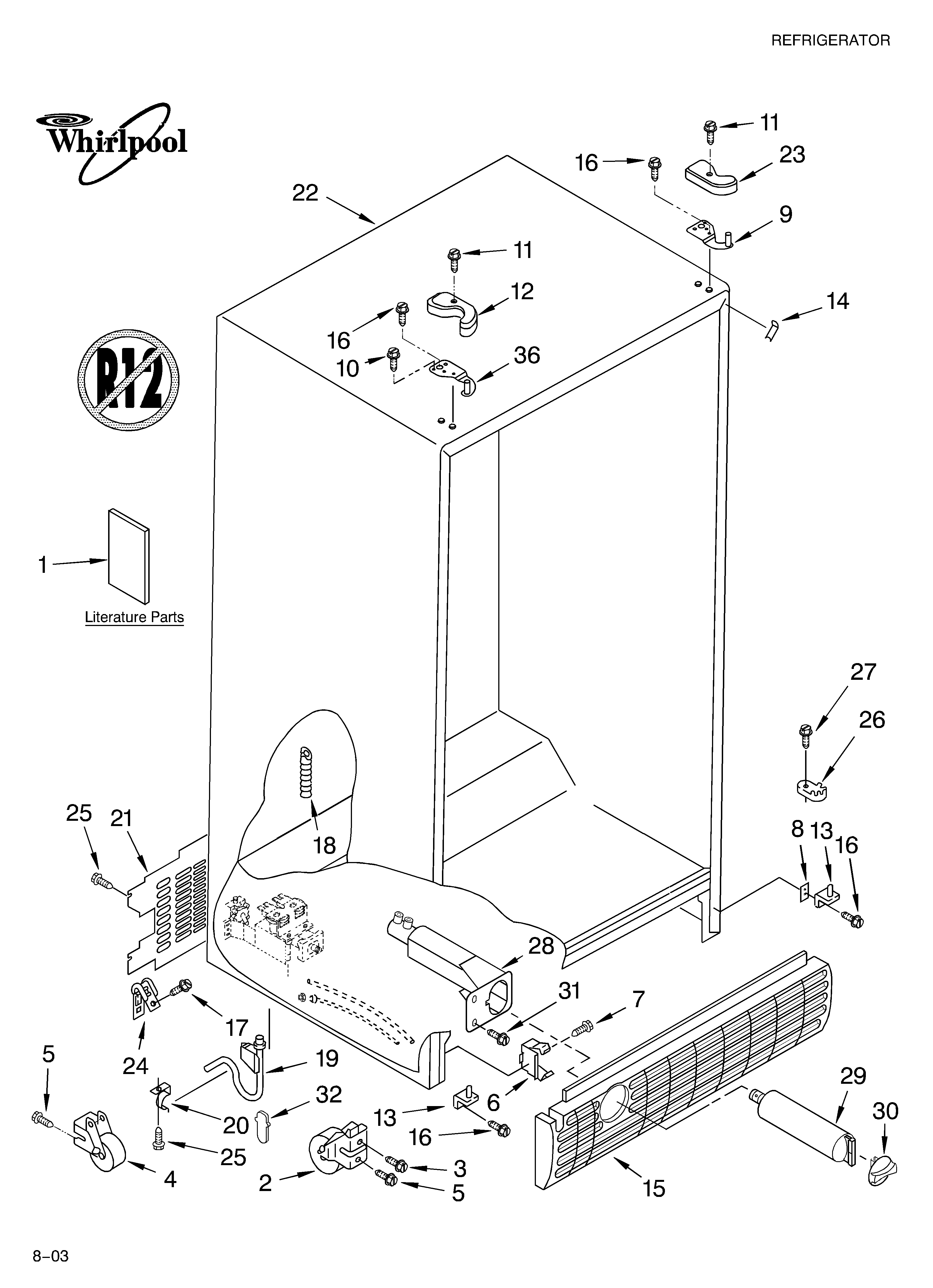 Whirlpool GS6SHAXLS03 cabinet parts diagram