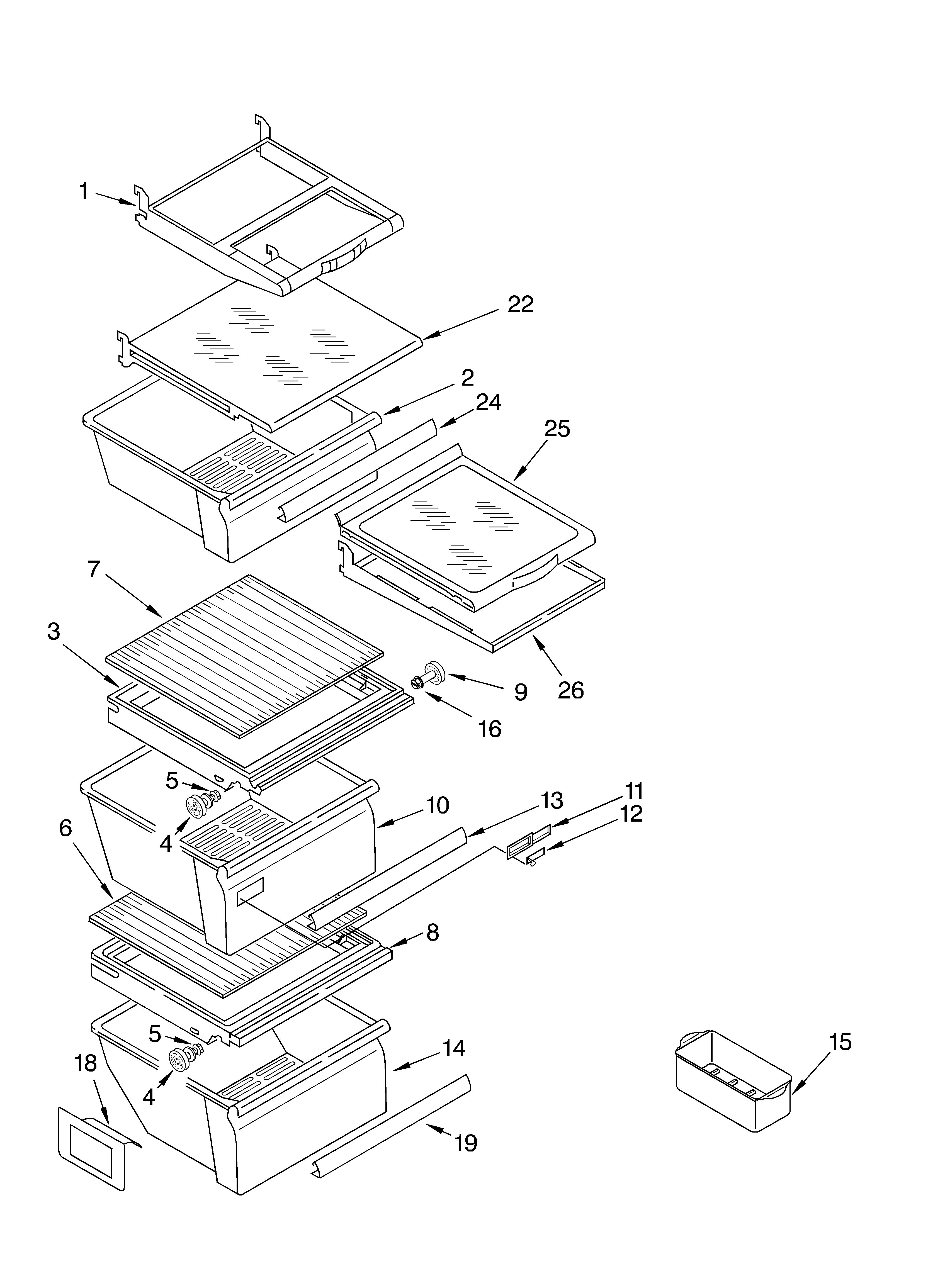 Whirlpool GS6SHAXLS03 refrigerator shelf parts diagram