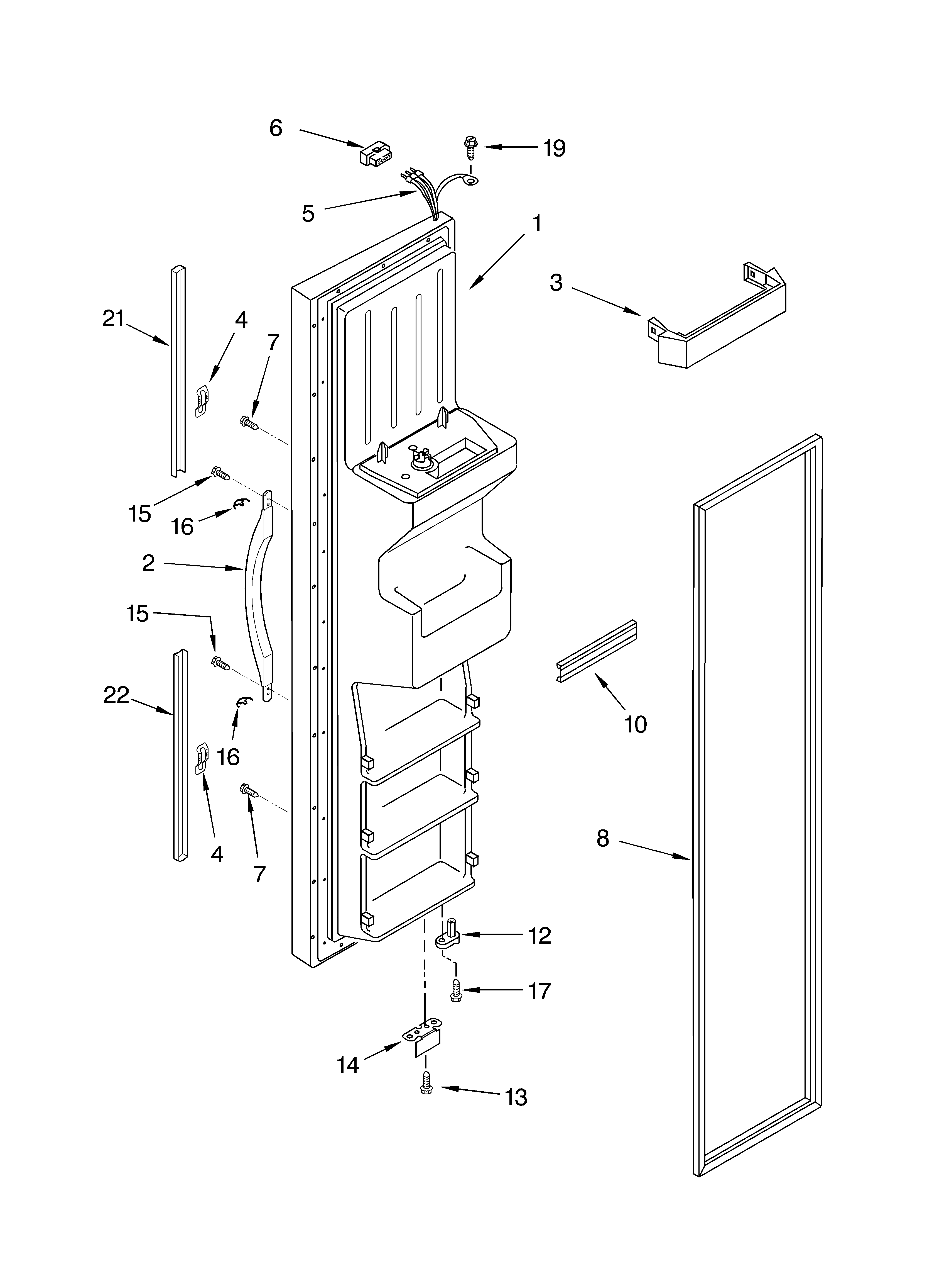 Whirlpool GS6SHAXLS03 freezer door parts diagram