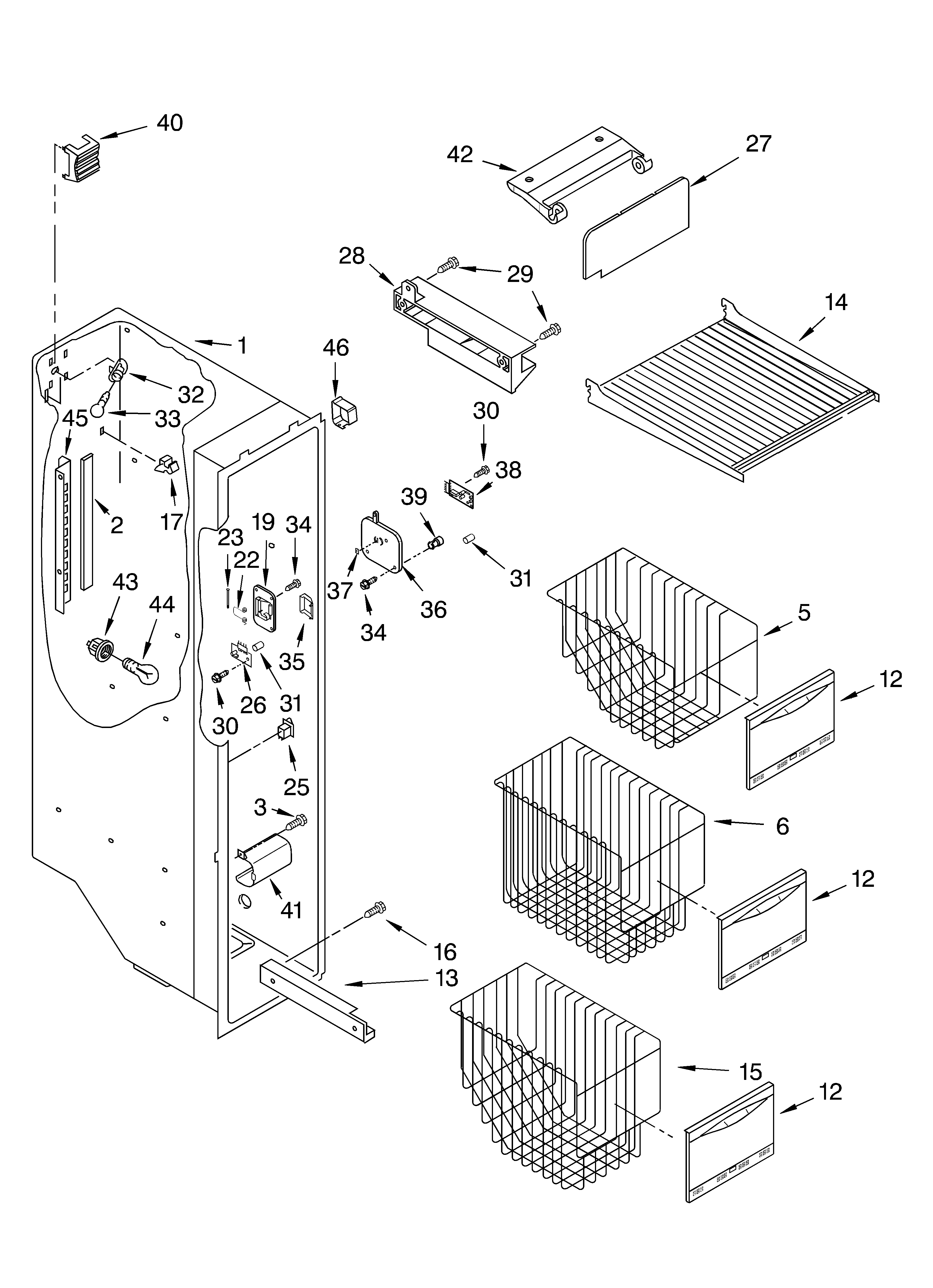 KitchenAid KSRA25FKSS01 freezer liner parts diagram