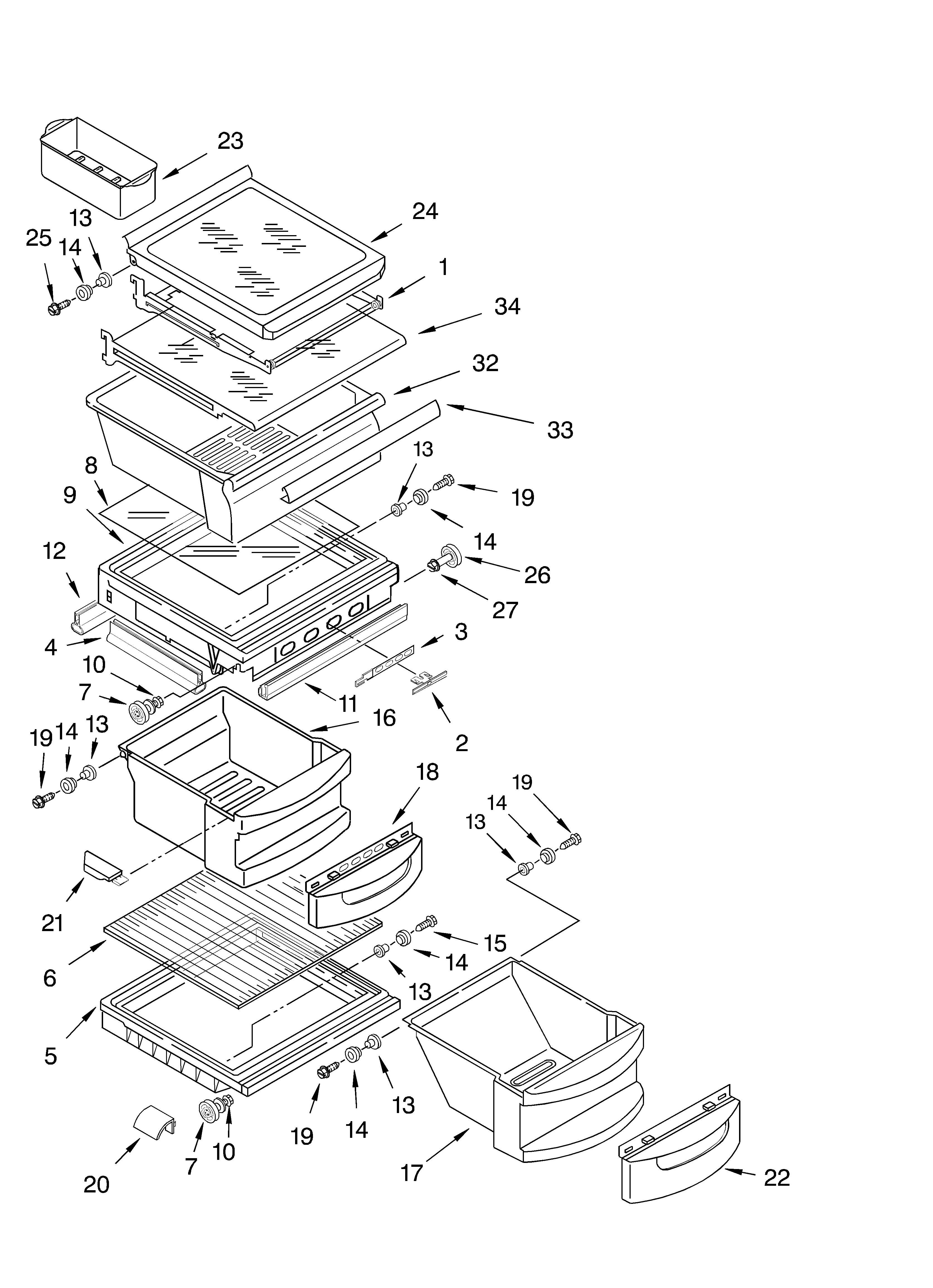 KitchenAid KSRA25ILBL00 refrigerator shelf parts diagram
