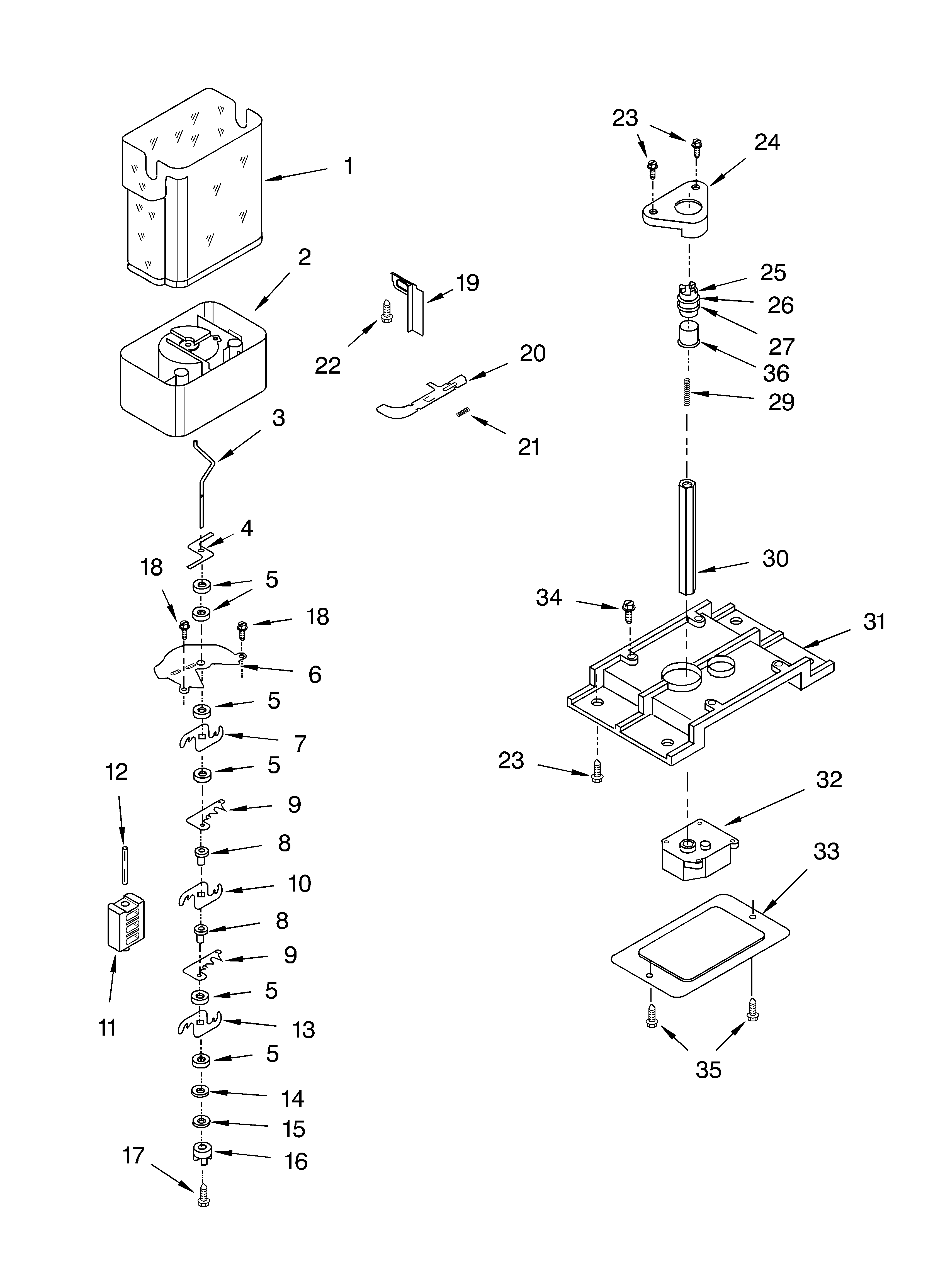 KitchenAid KSRA25ILBL00 motor and ice container parts diagram