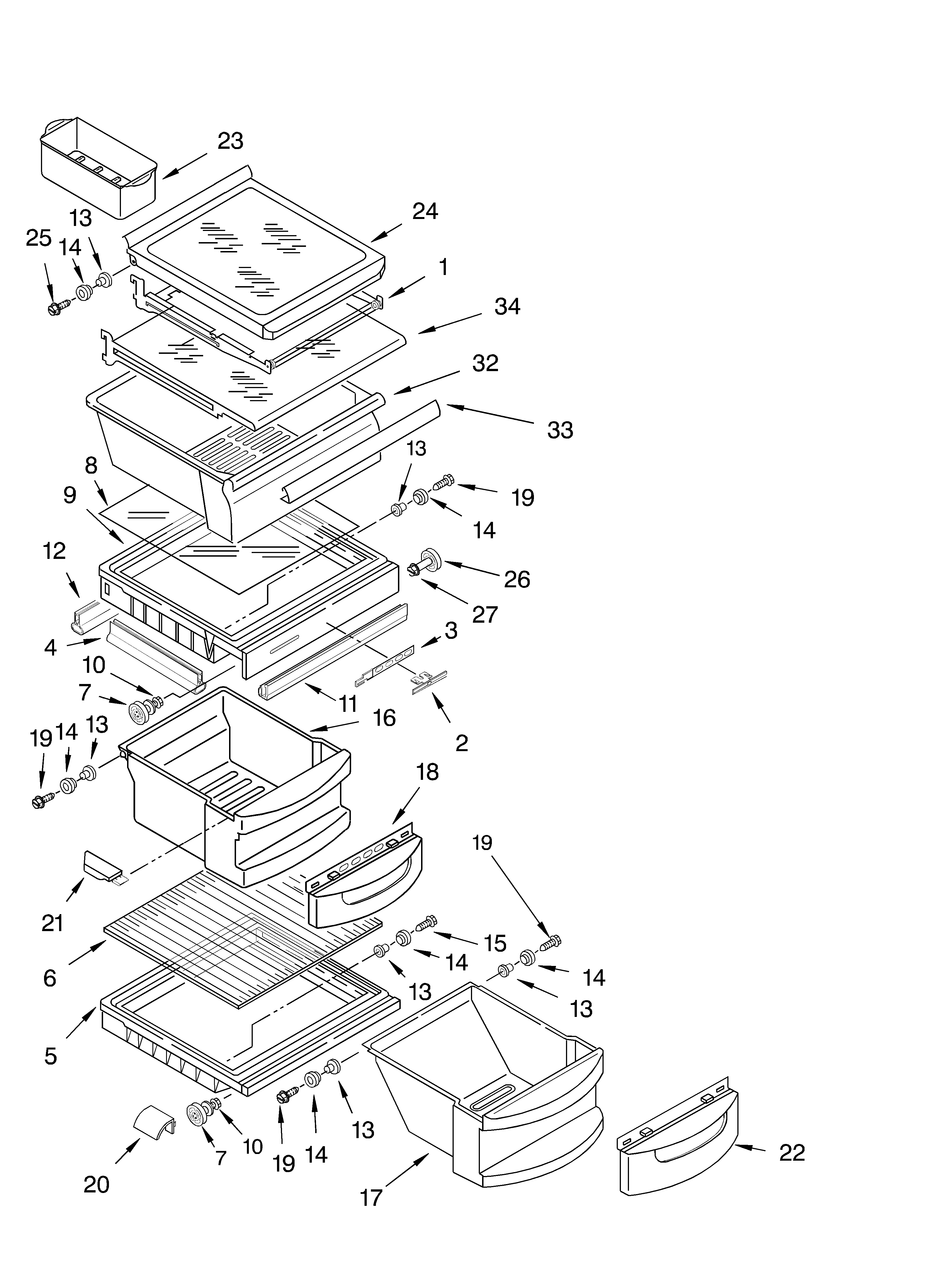 KitchenAid KSRA25ILWH01 refrigerator shelf parts diagram