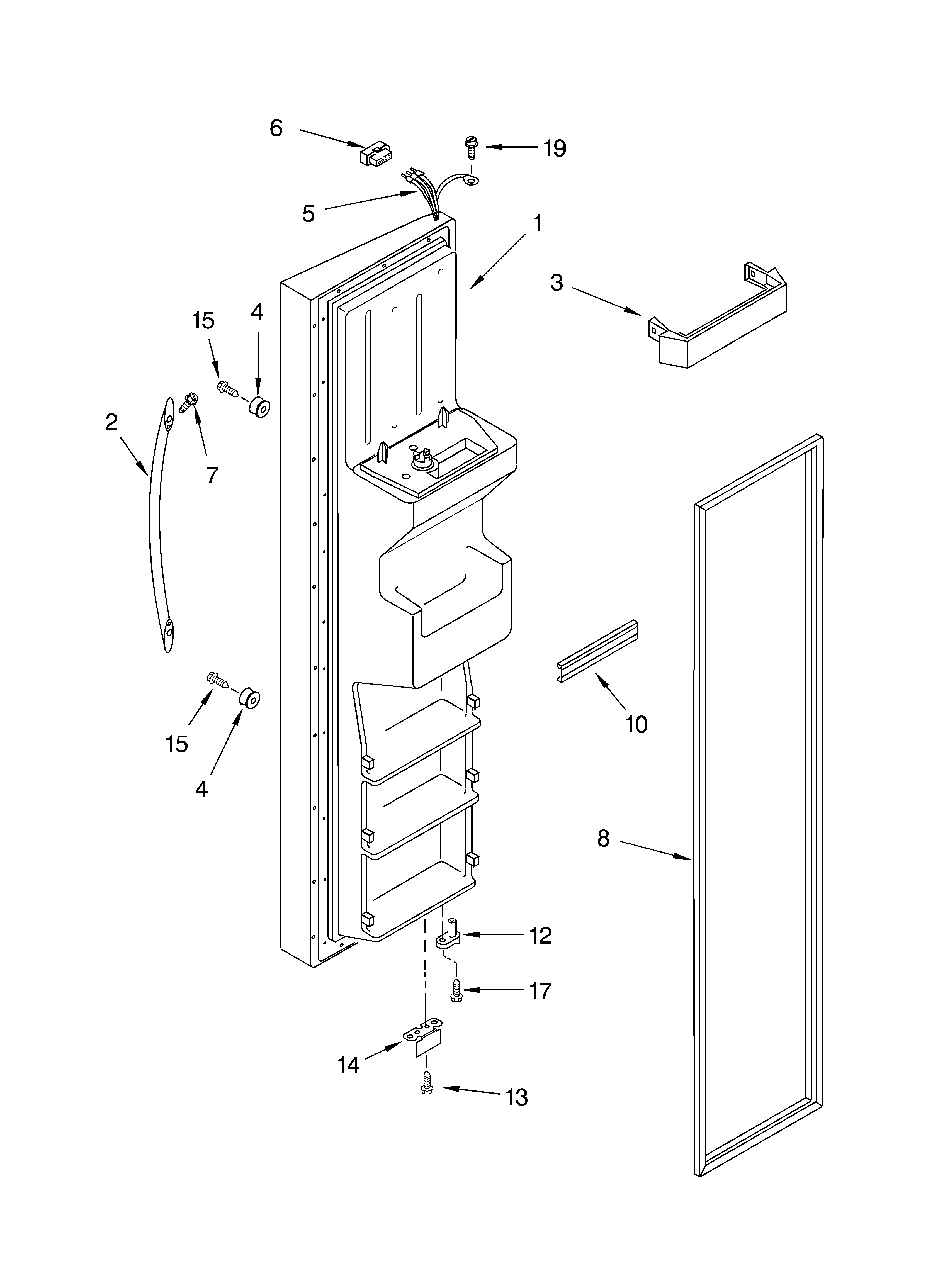 KitchenAid KSRA25ILWH01 freezer door parts diagram