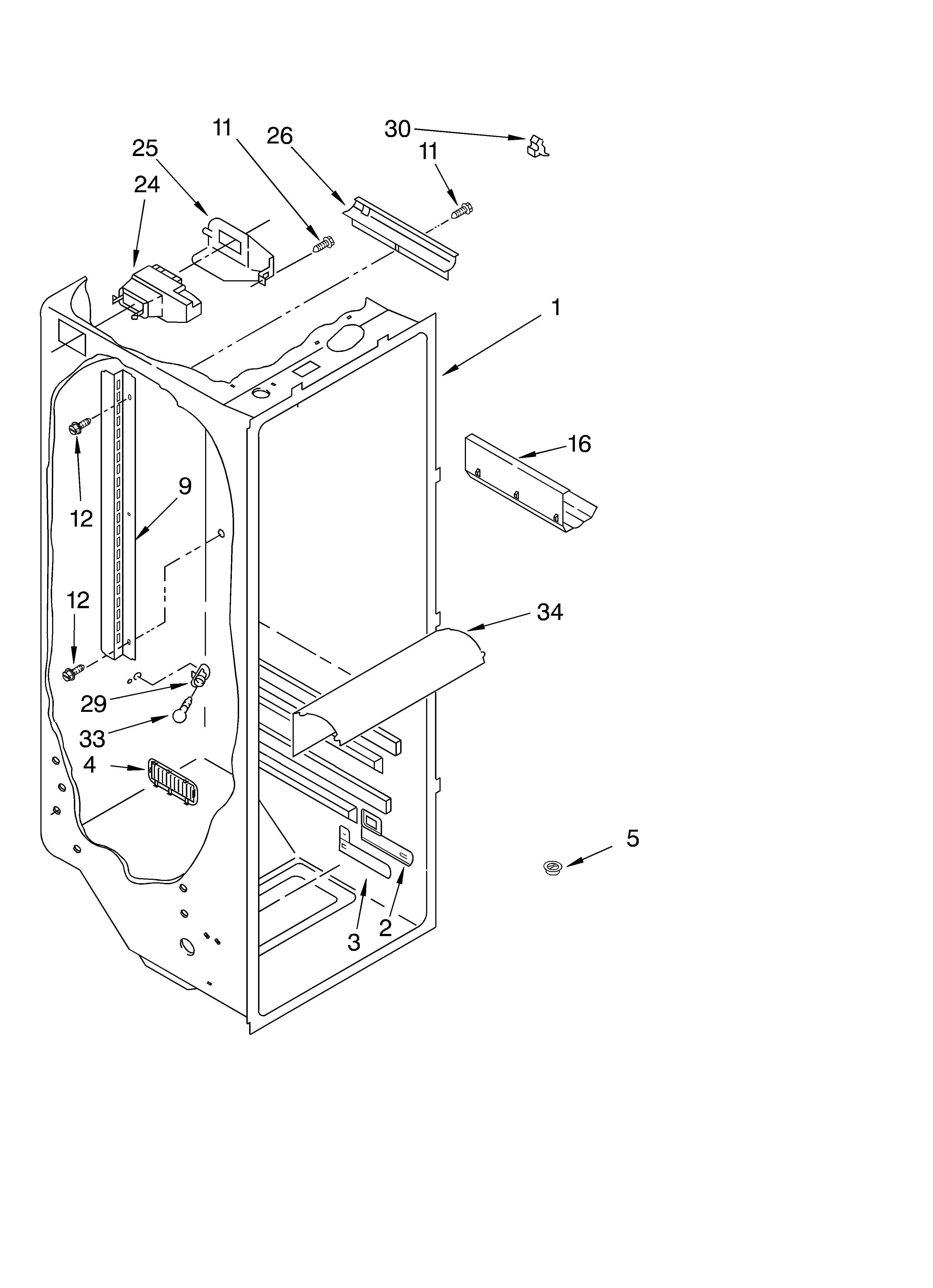 KitchenAid KSRA25KKWH01 refrigerator liner parts diagram