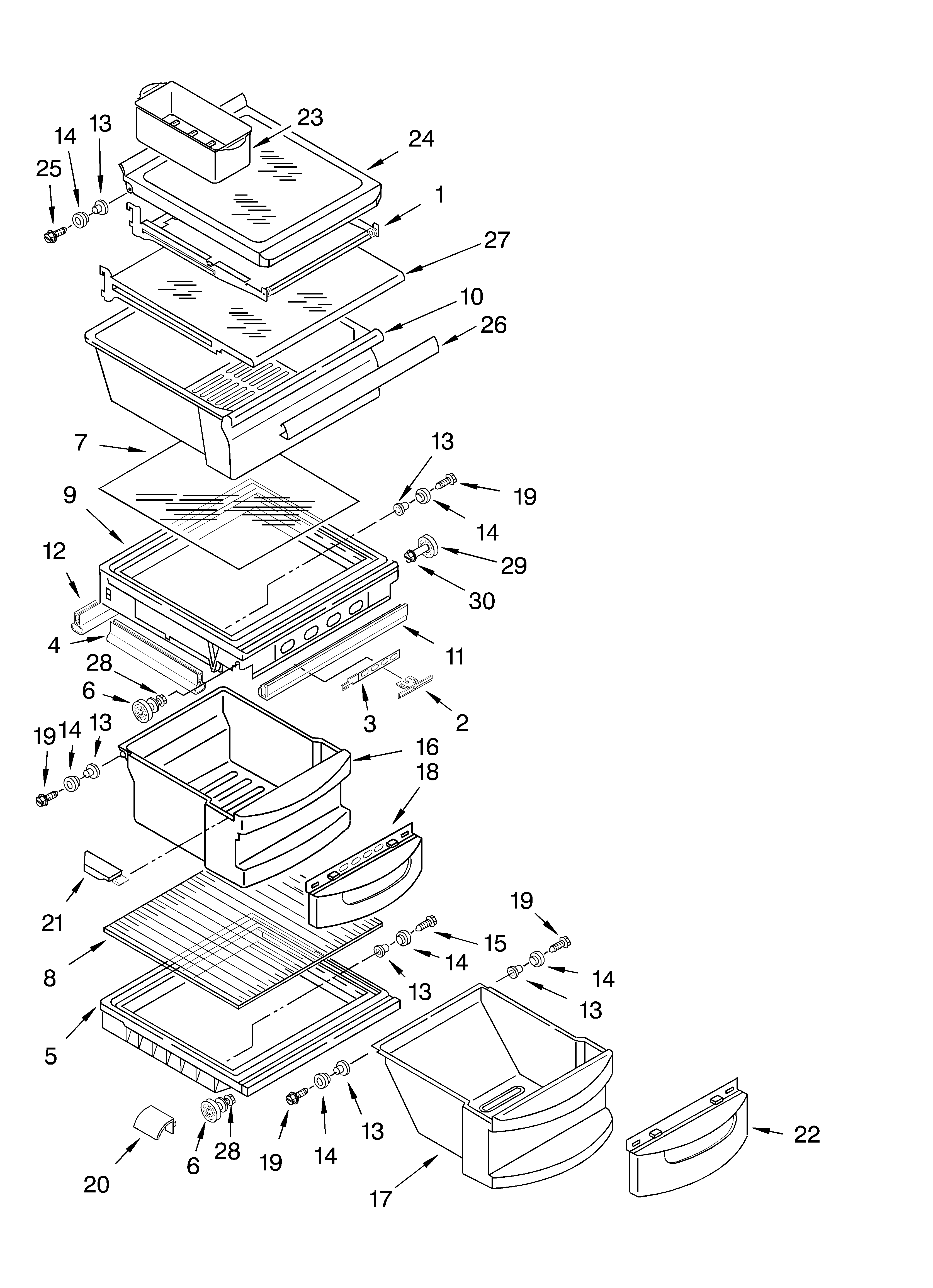 KitchenAid KSRA25KKWH01 refrigerator shelf parts diagram