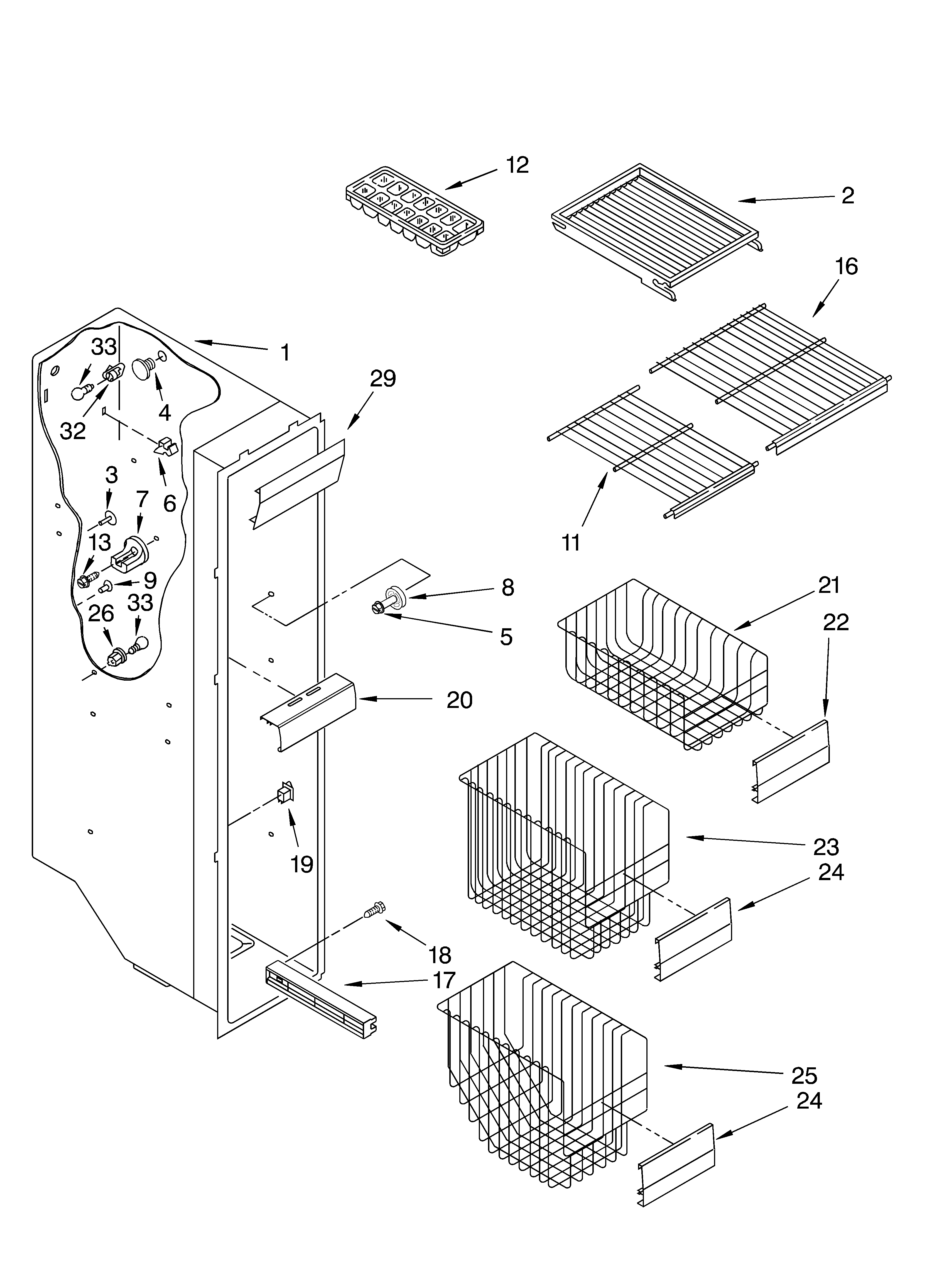 KitchenAid KSRA25KKWH01 freezer liner parts diagram