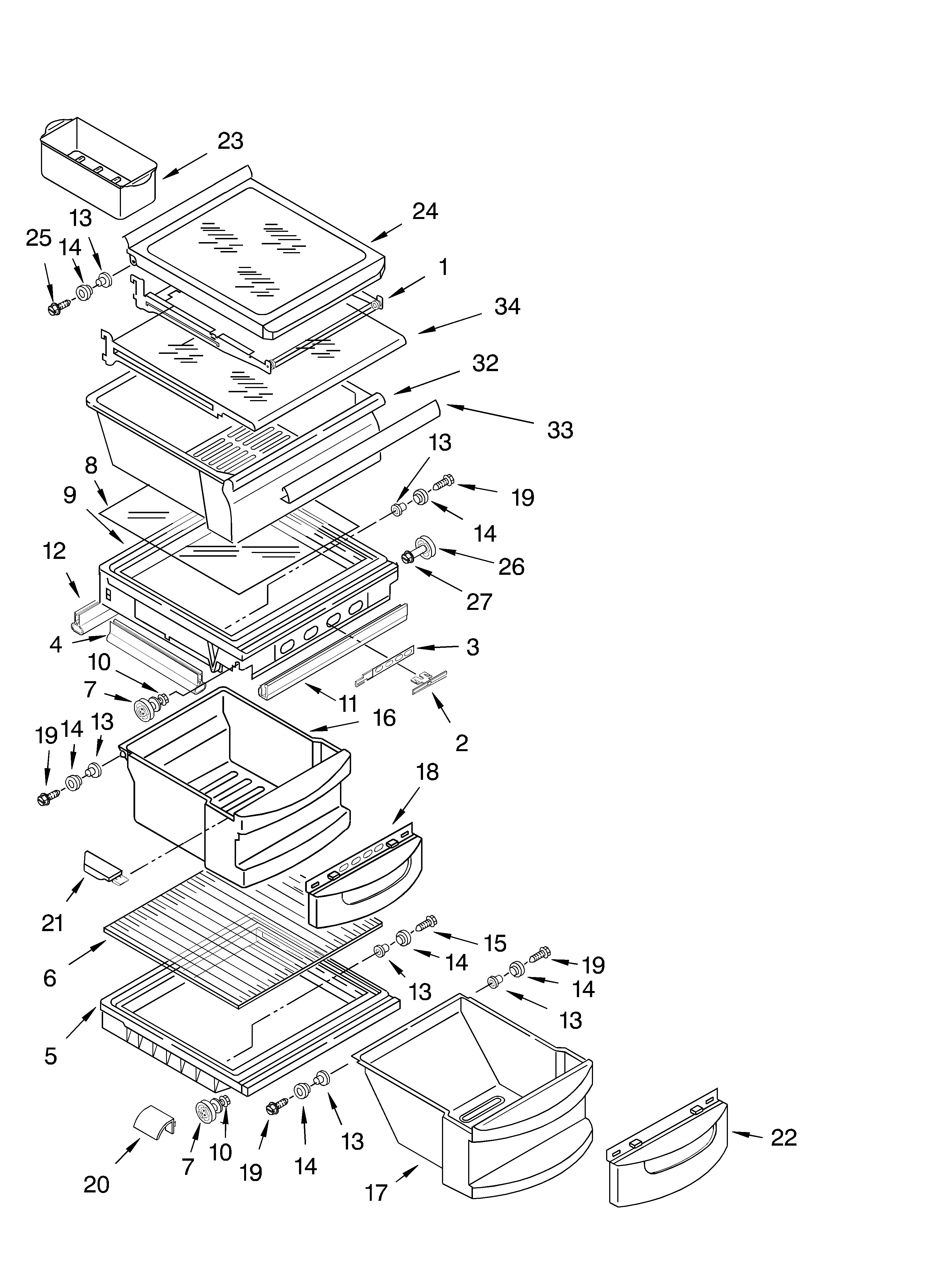 KitchenAid KSRB25FKSS03 refrigerator shelf parts diagram