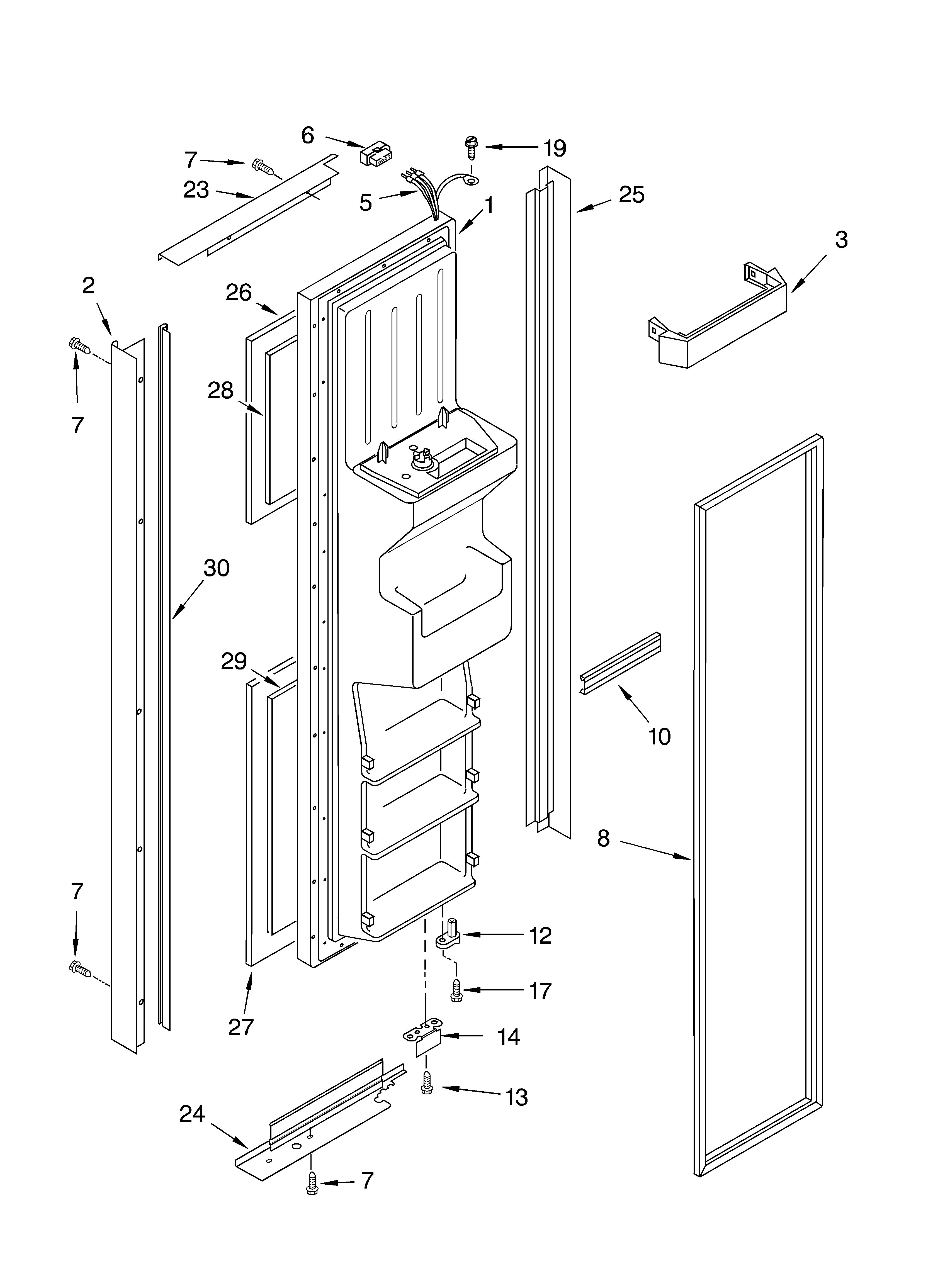 KitchenAid KSRB25FKSS03 freezer door parts diagram