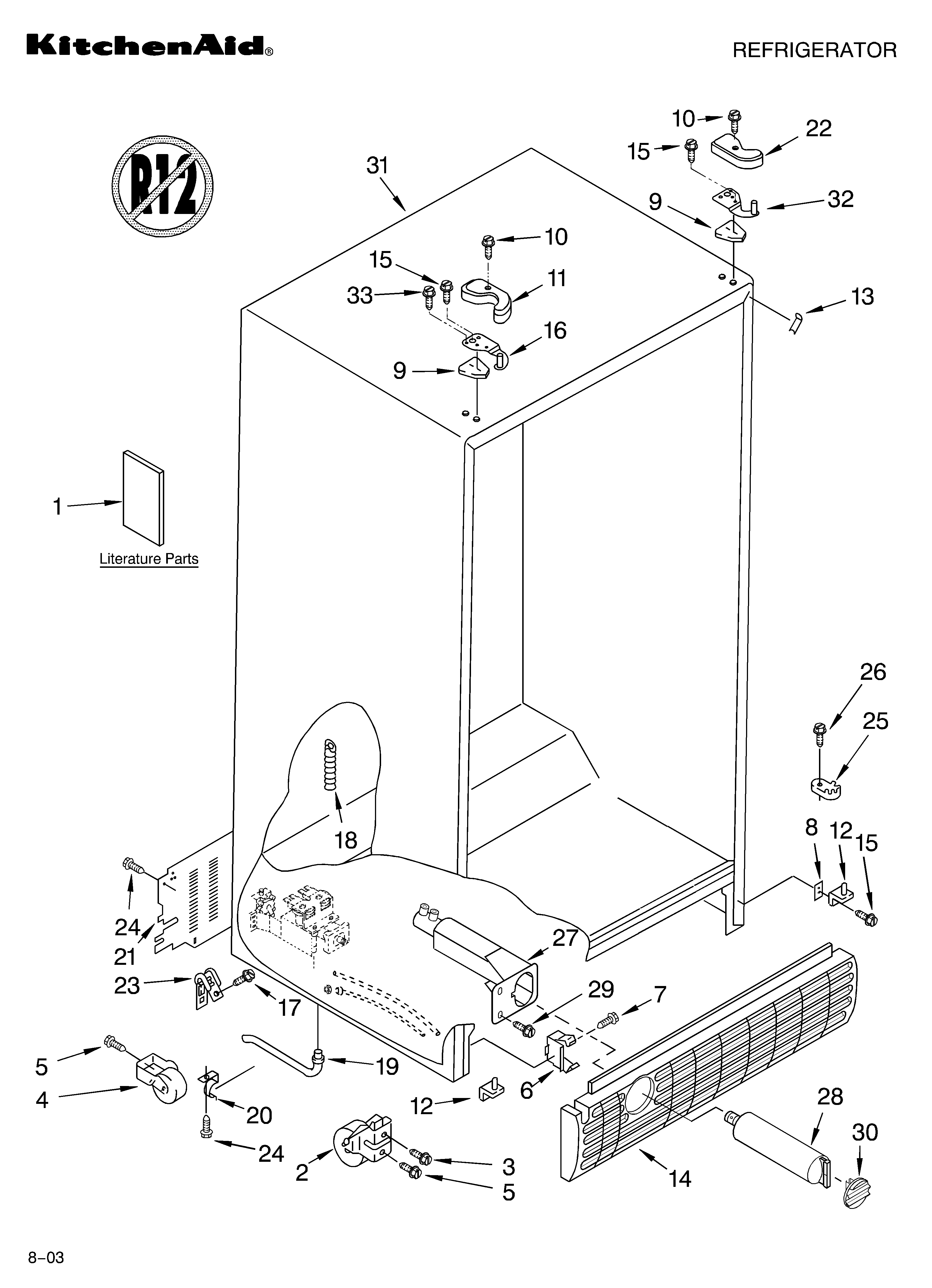 KitchenAid KSRS25CKBT03 cabinet parts diagram