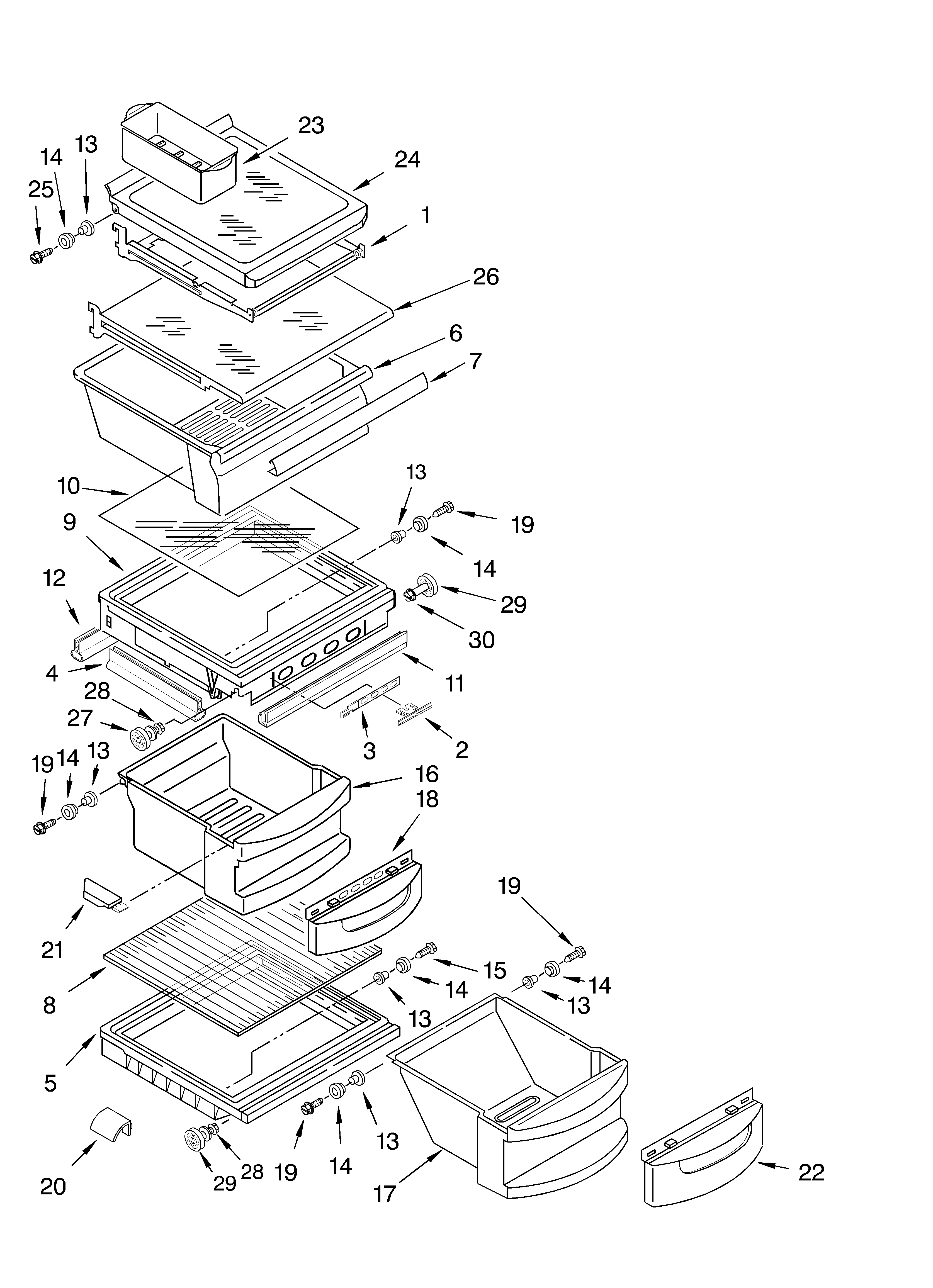 KitchenAid KSRS25CKBT03 refrigerator shelf parts diagram