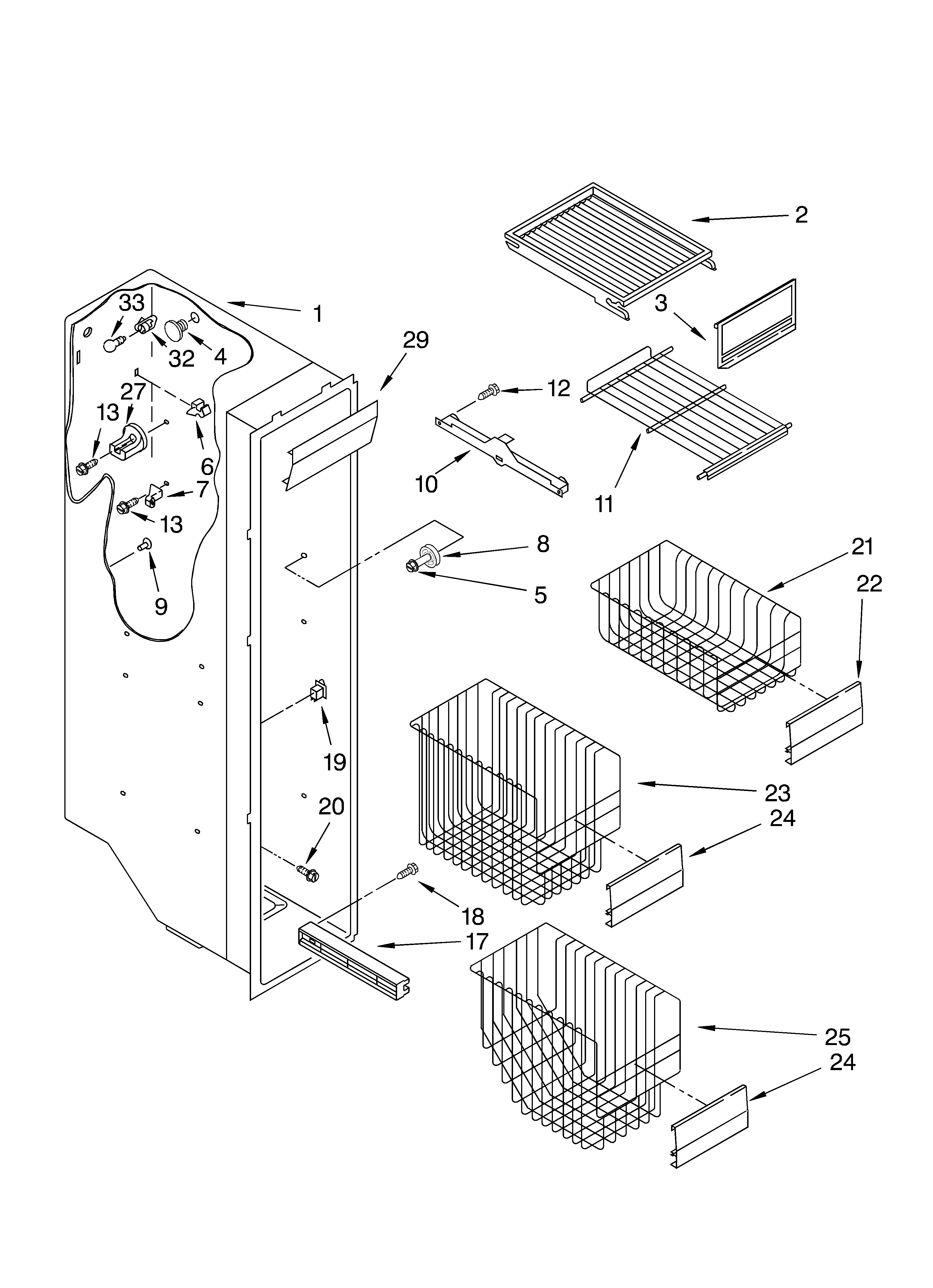 KitchenAid KSRS25CKBT03 freezer liner parts diagram