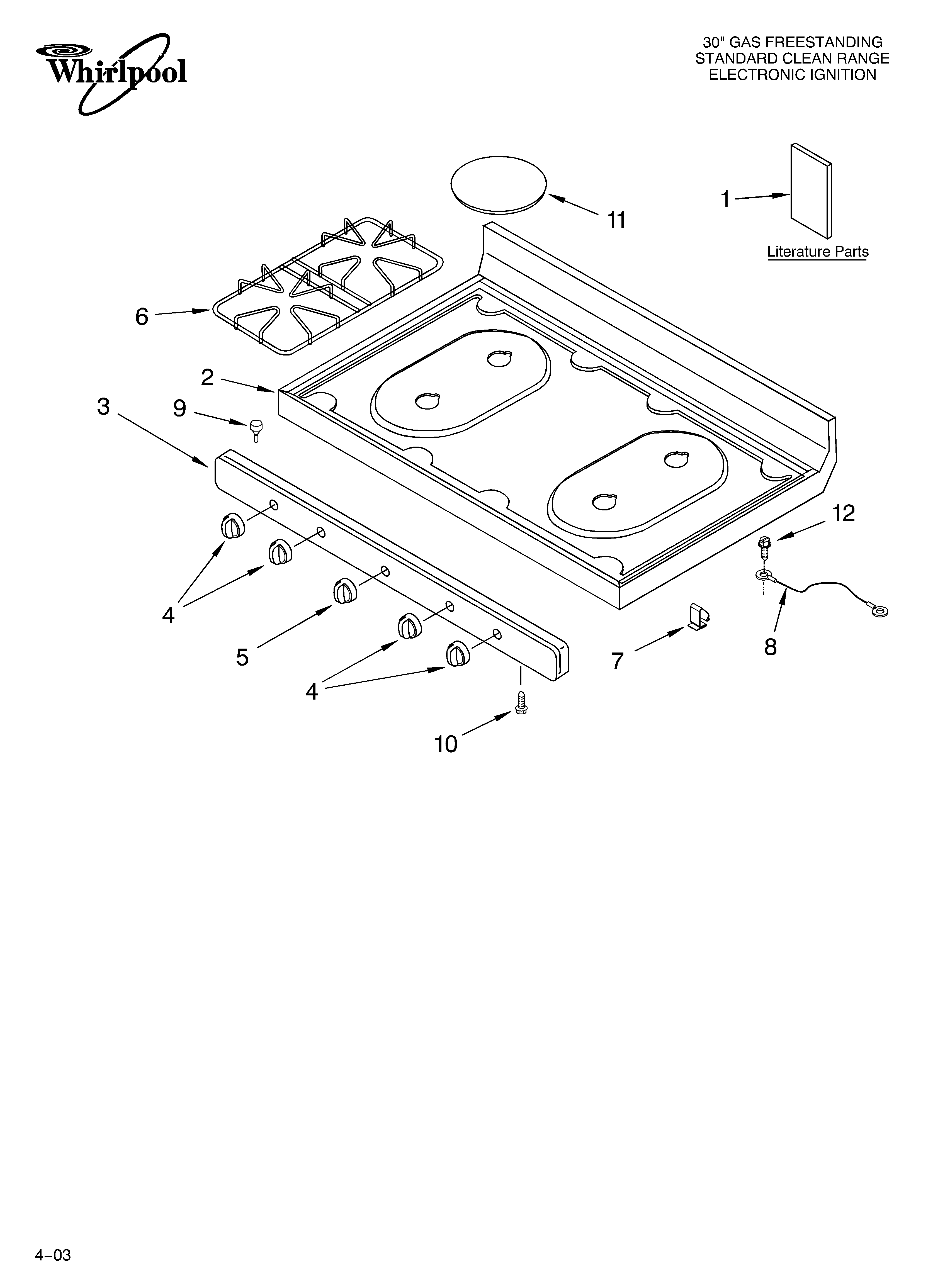 Whirlpool SF303PEKW1 cooktop parts diagram