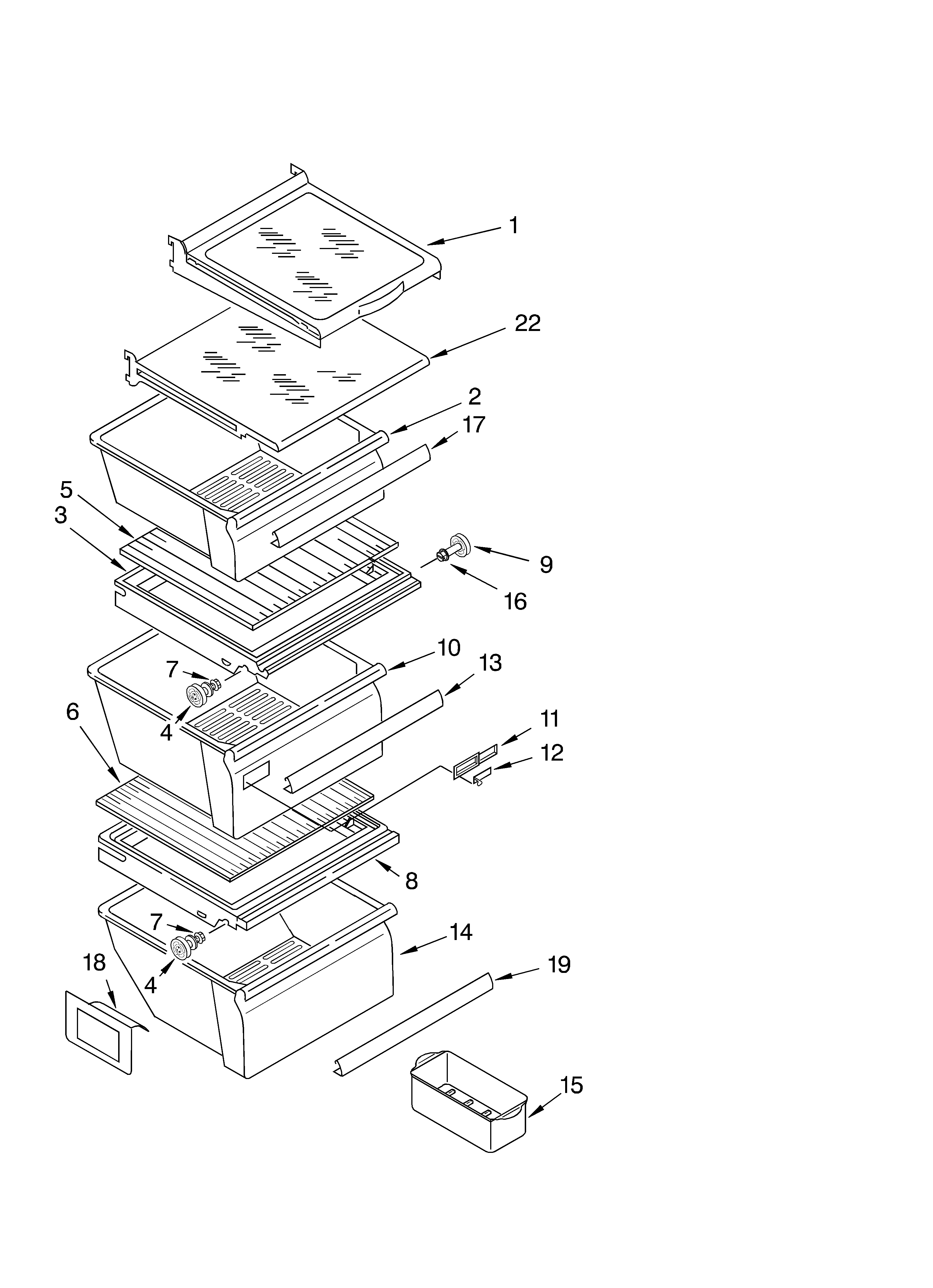 Kirkland SS25HFXLS00 refrigerator shelf parts diagram
