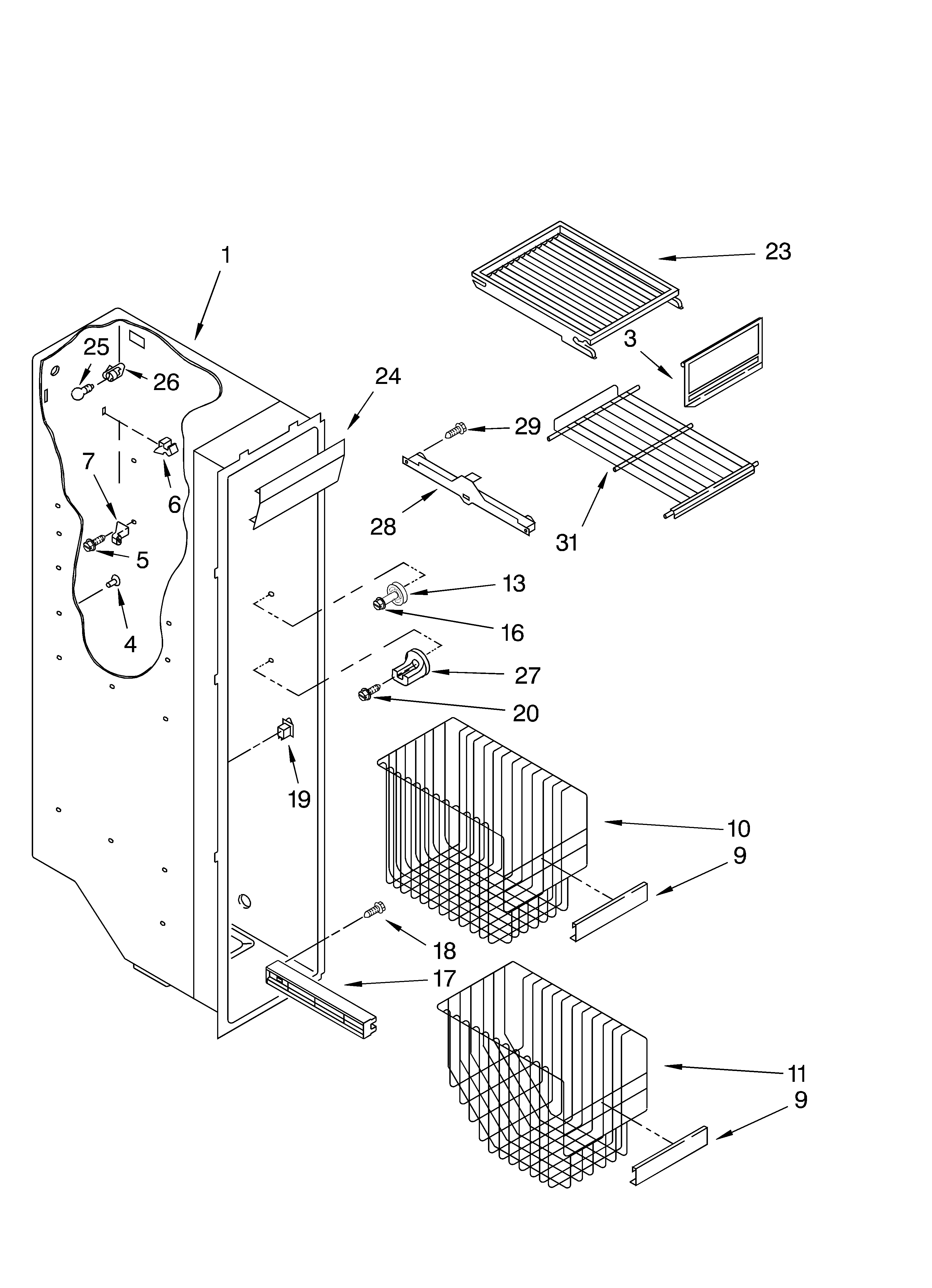 Kirkland SS25HFXLS00 freezer liner parts diagram