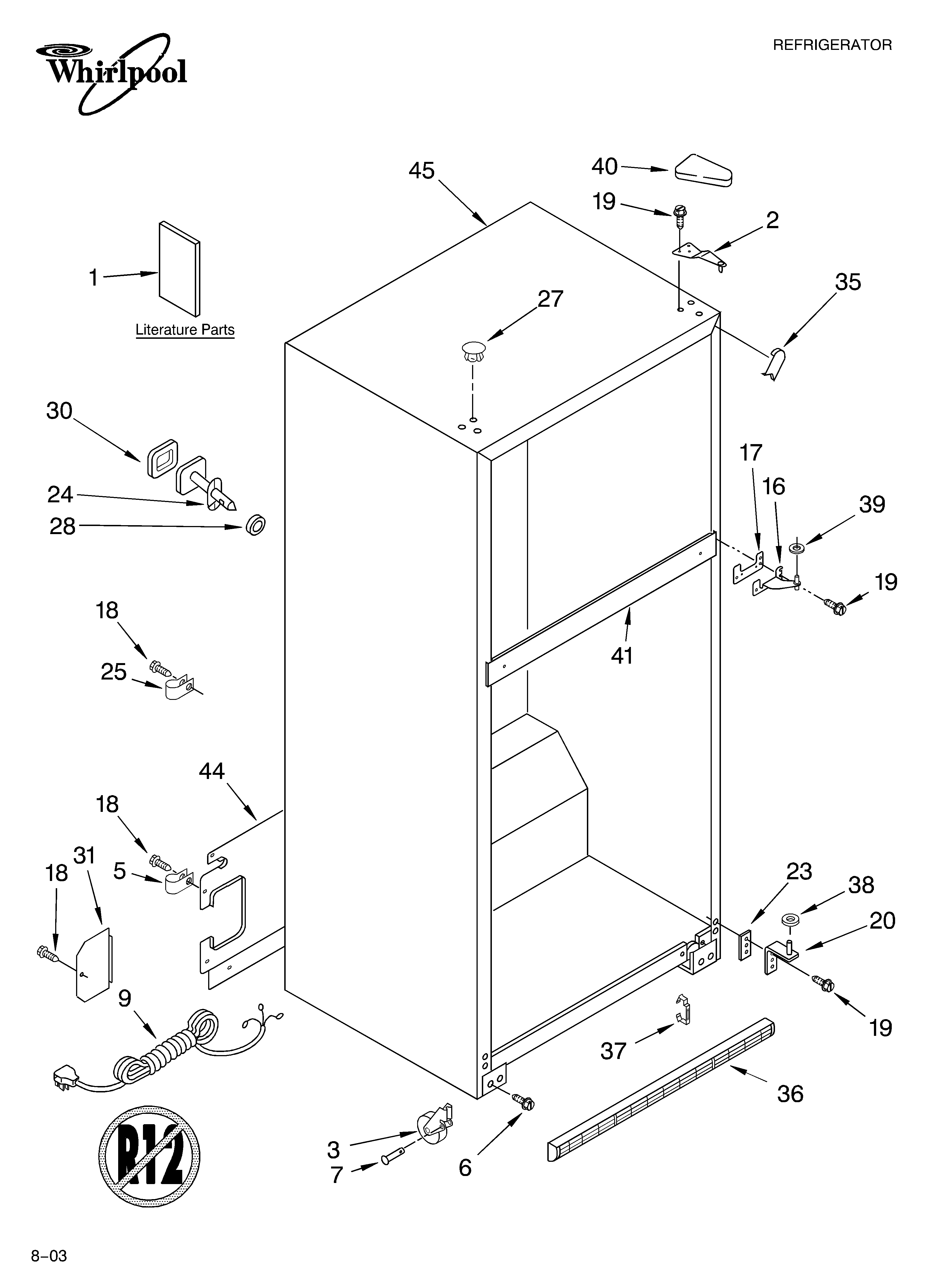 Whirlpool 5VET2WPKLQ02 cabinet parts diagram